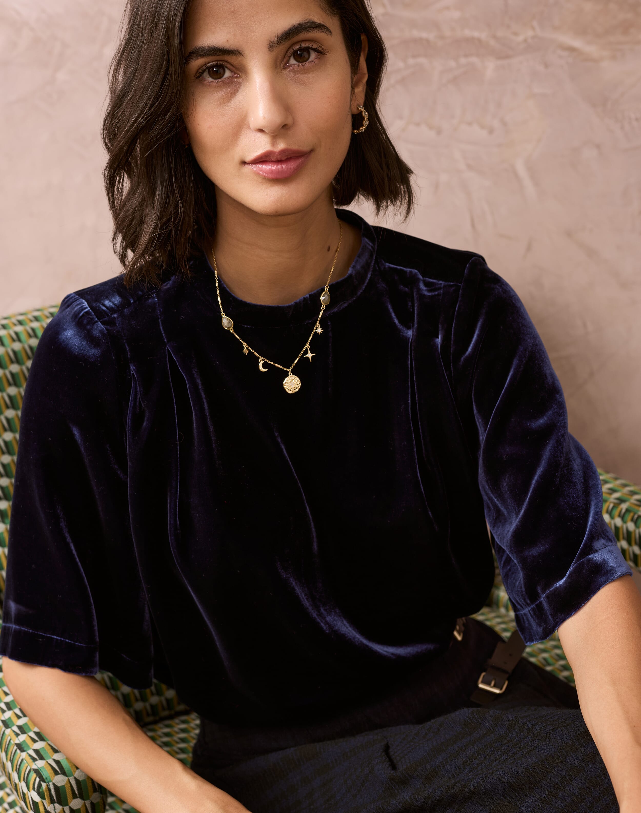 Brora Silk Velvet Blouse Navy for Women