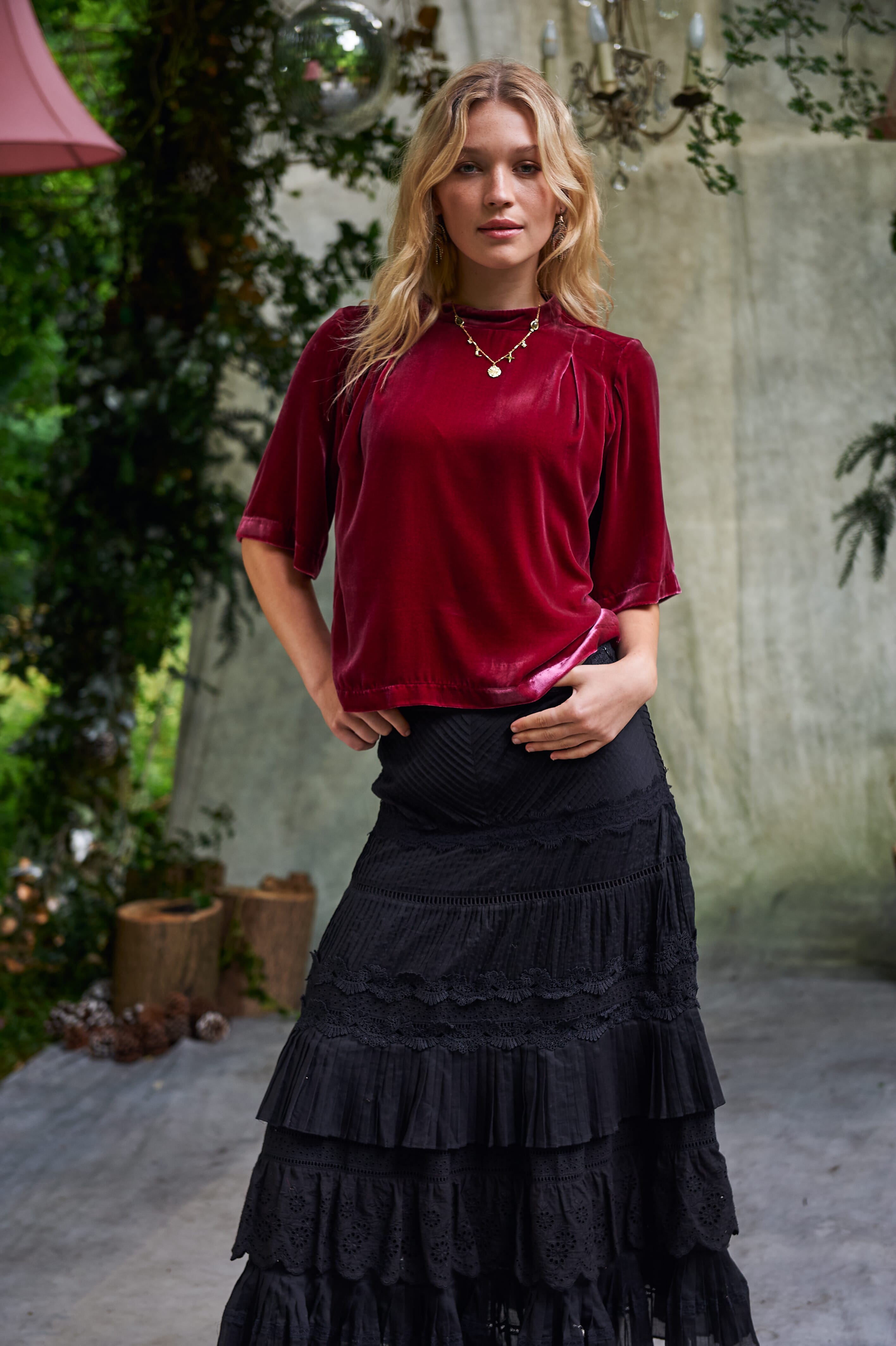 Brora Silk Velvet Blouse tourmaline