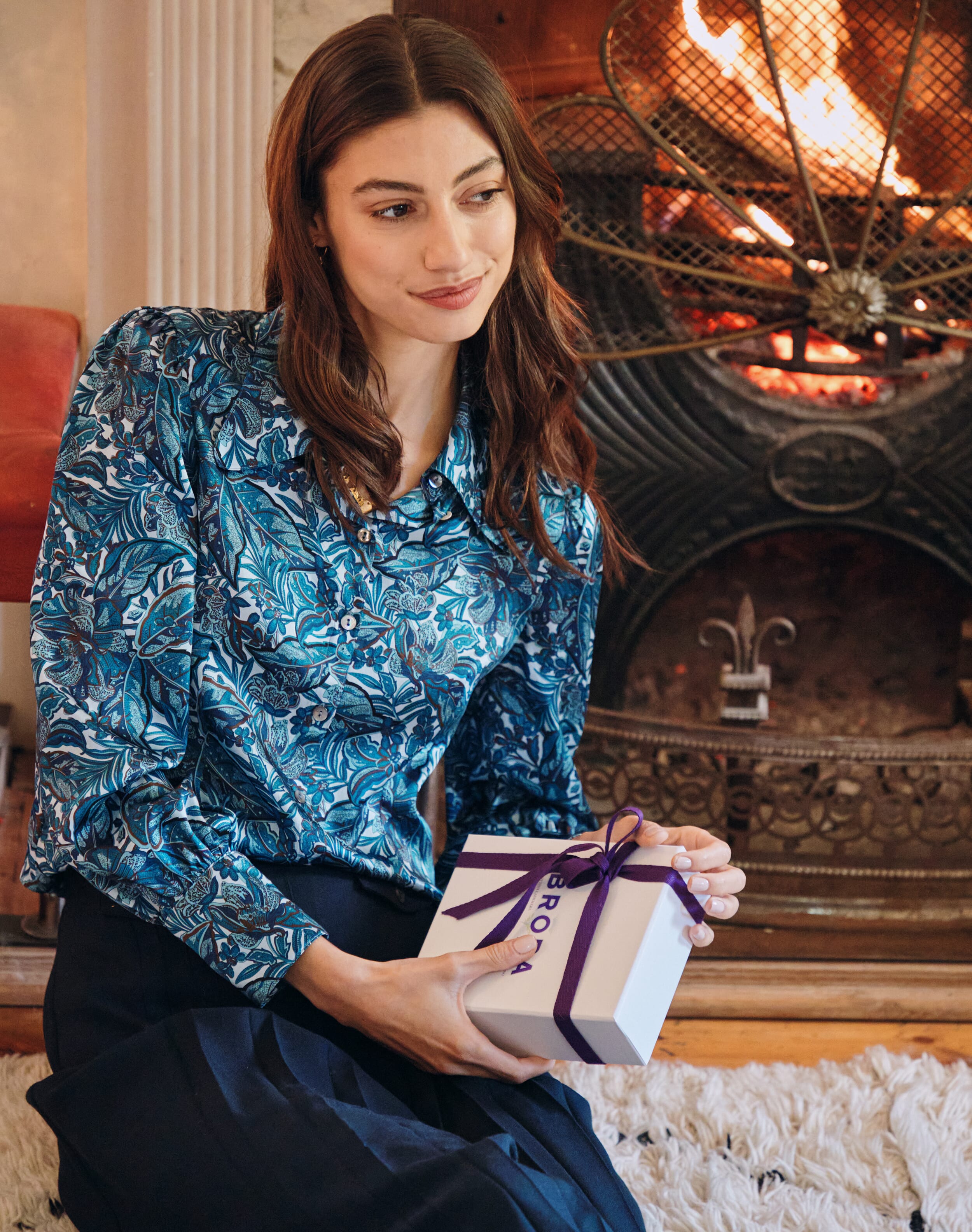 Brora Liberty Print Silk Satin Blouse Ocean paisley