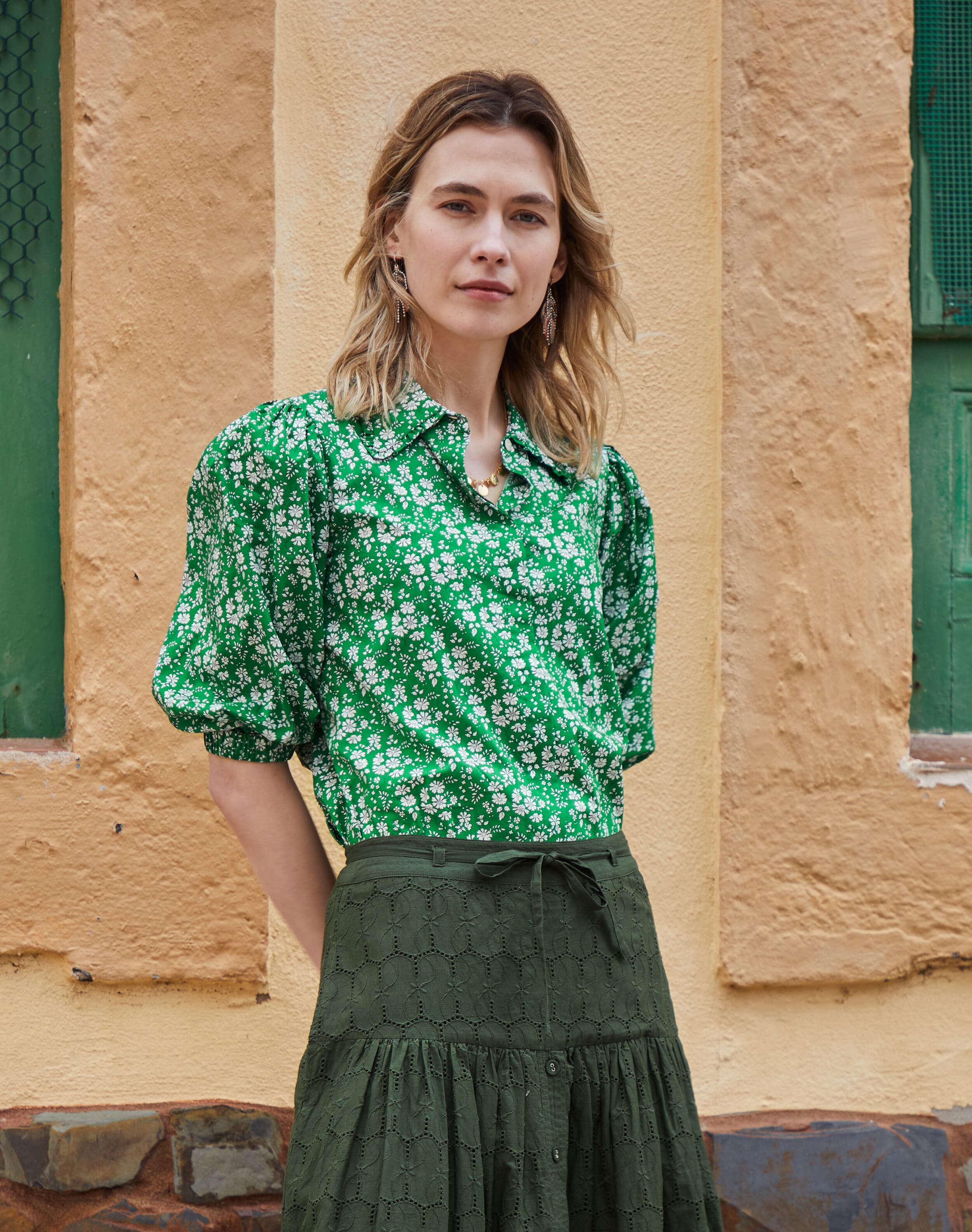 Brora Liberty Print Organic Cotton Blouse Emerald daisy