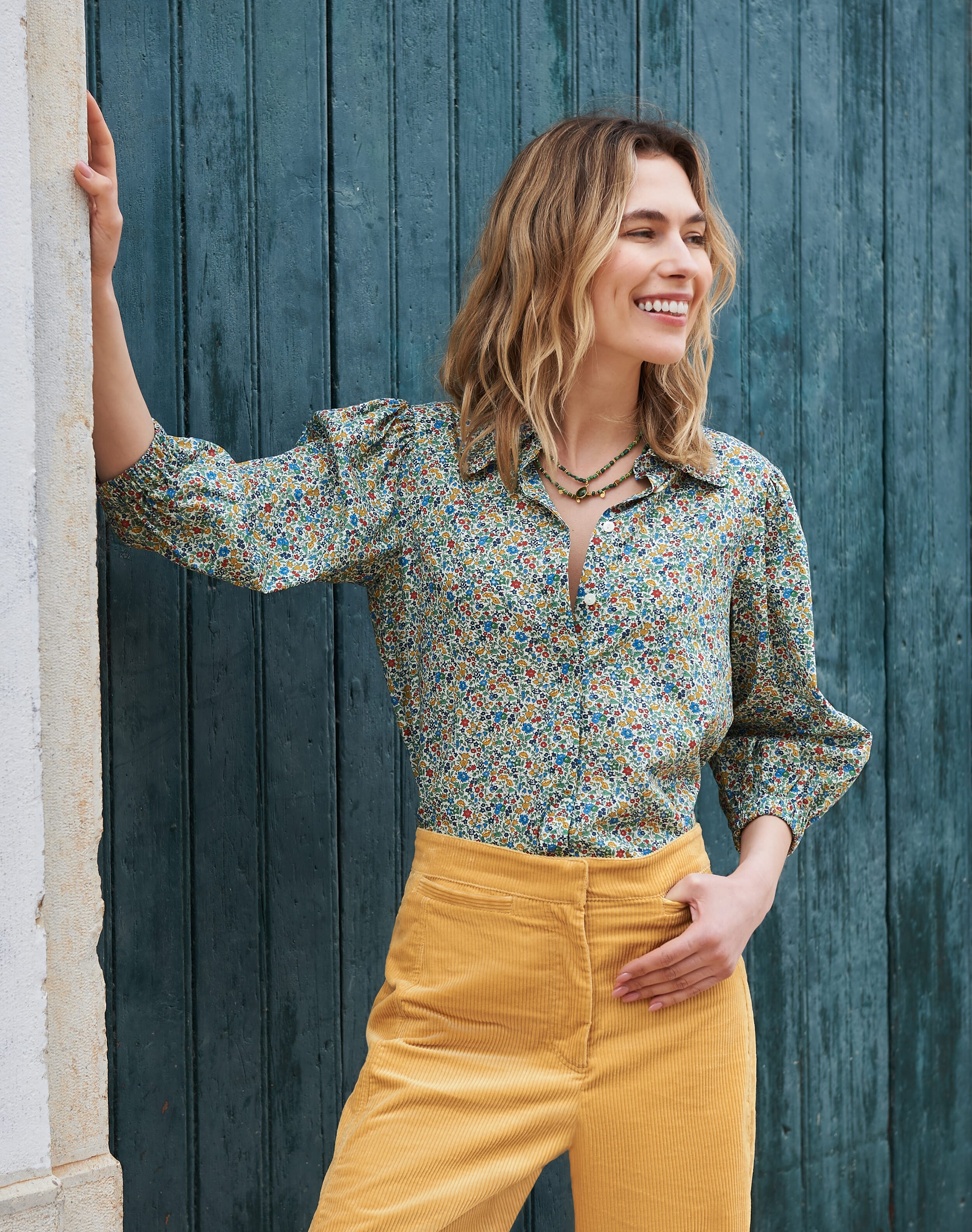 Brora Liberty Print Organic Cotton Blouse Ochre meadow