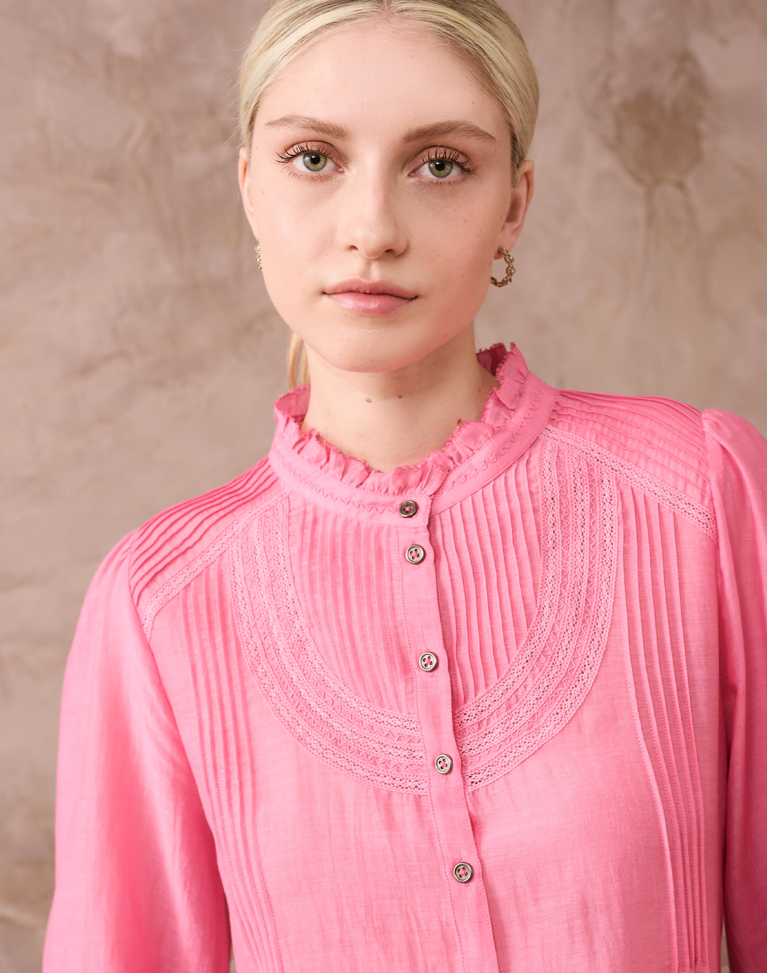 Pink silk cotton pintuck blouse women s blouses brora fashion
