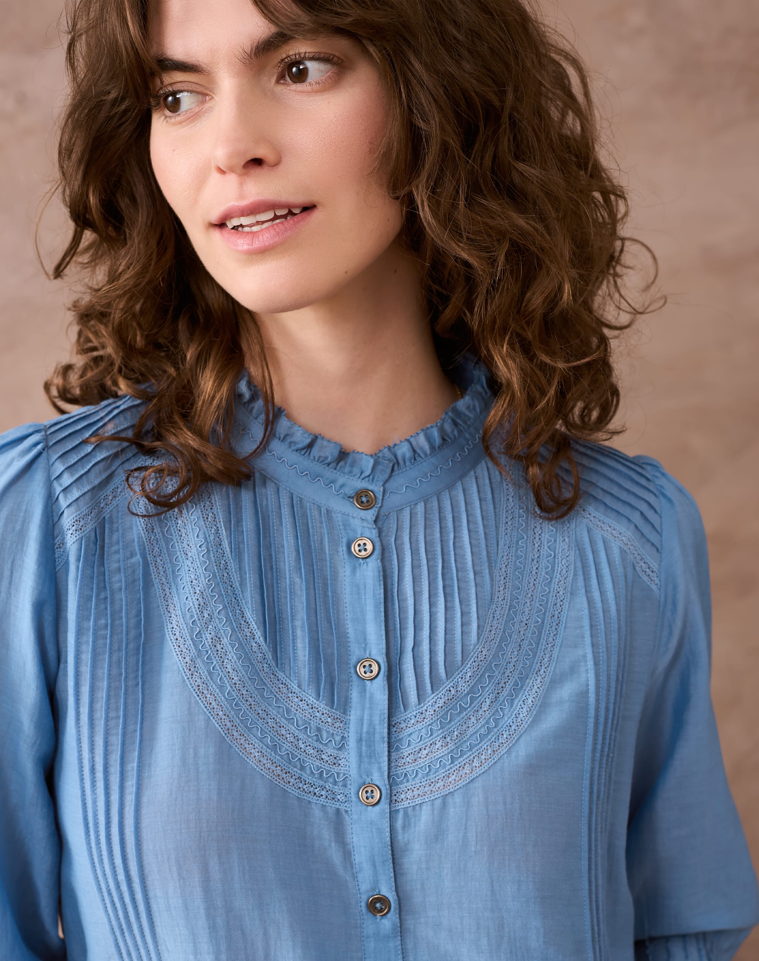 Blue Silk Cotton Pintuck Blouse | Women's Blouses | Brora Sale
