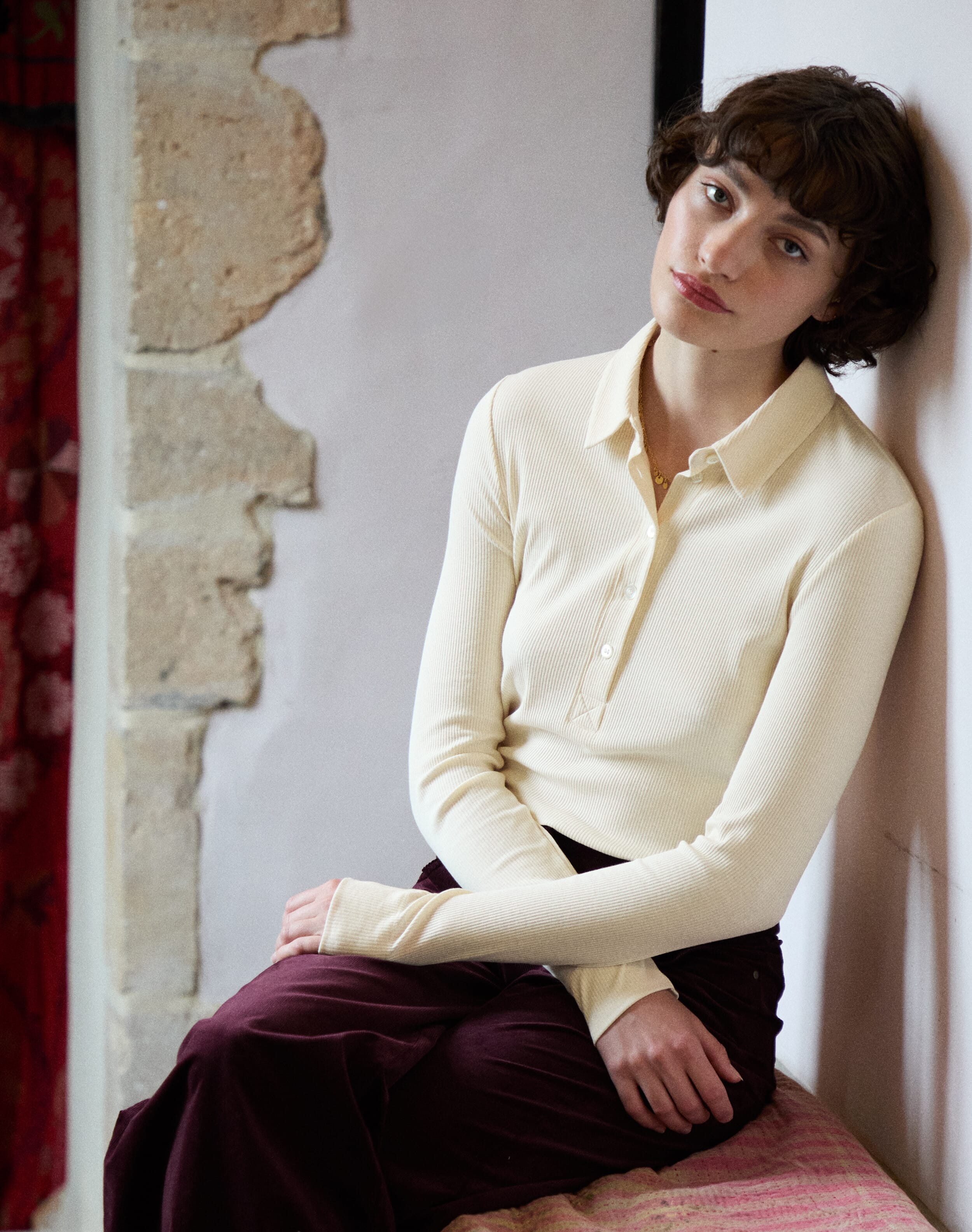 Brora Organic Cotton Ribbed Jersey Shirt Winter White