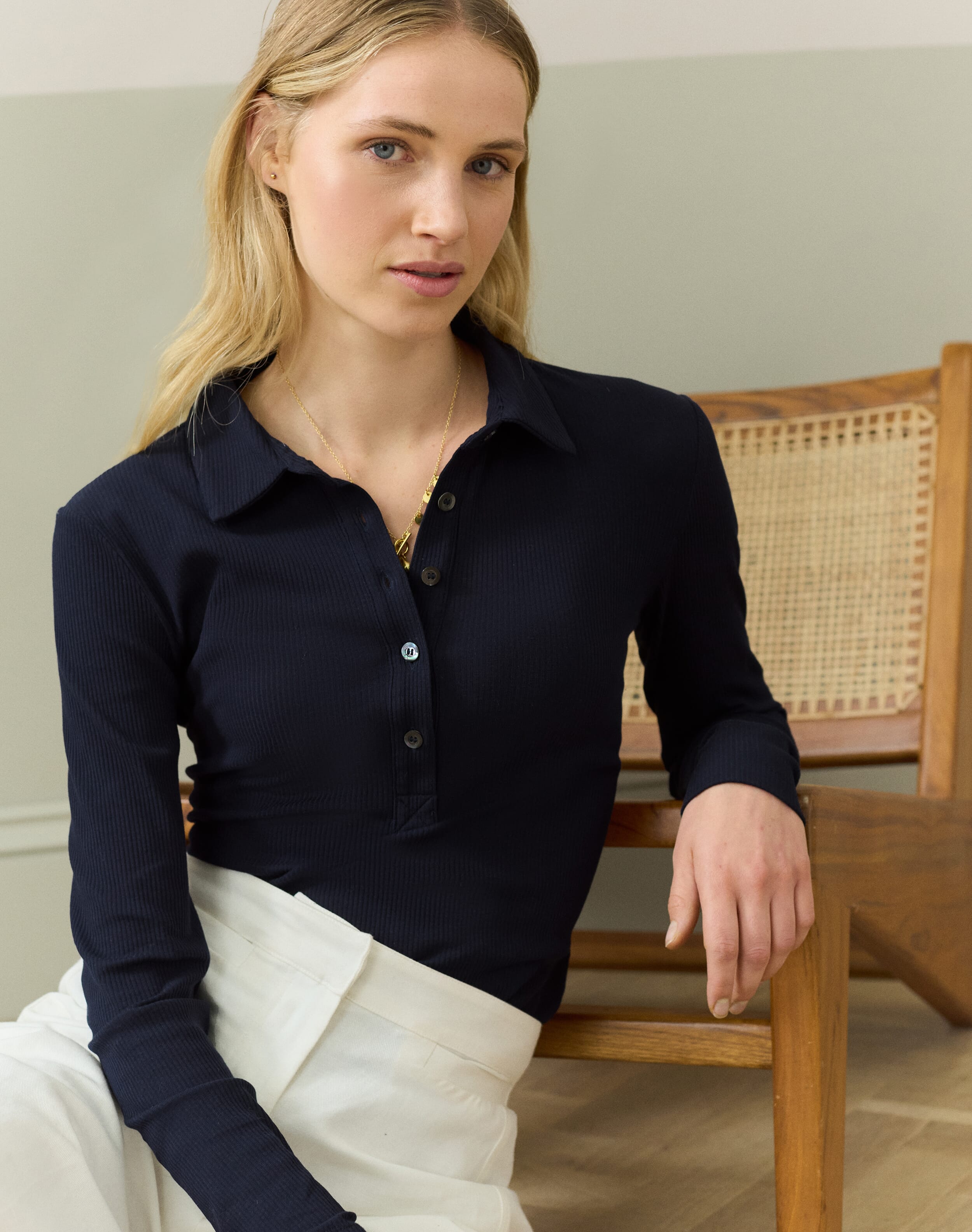 Brora Organic Cotton Ribbed Jersey Shirt Ink for Women  - Size: 12
