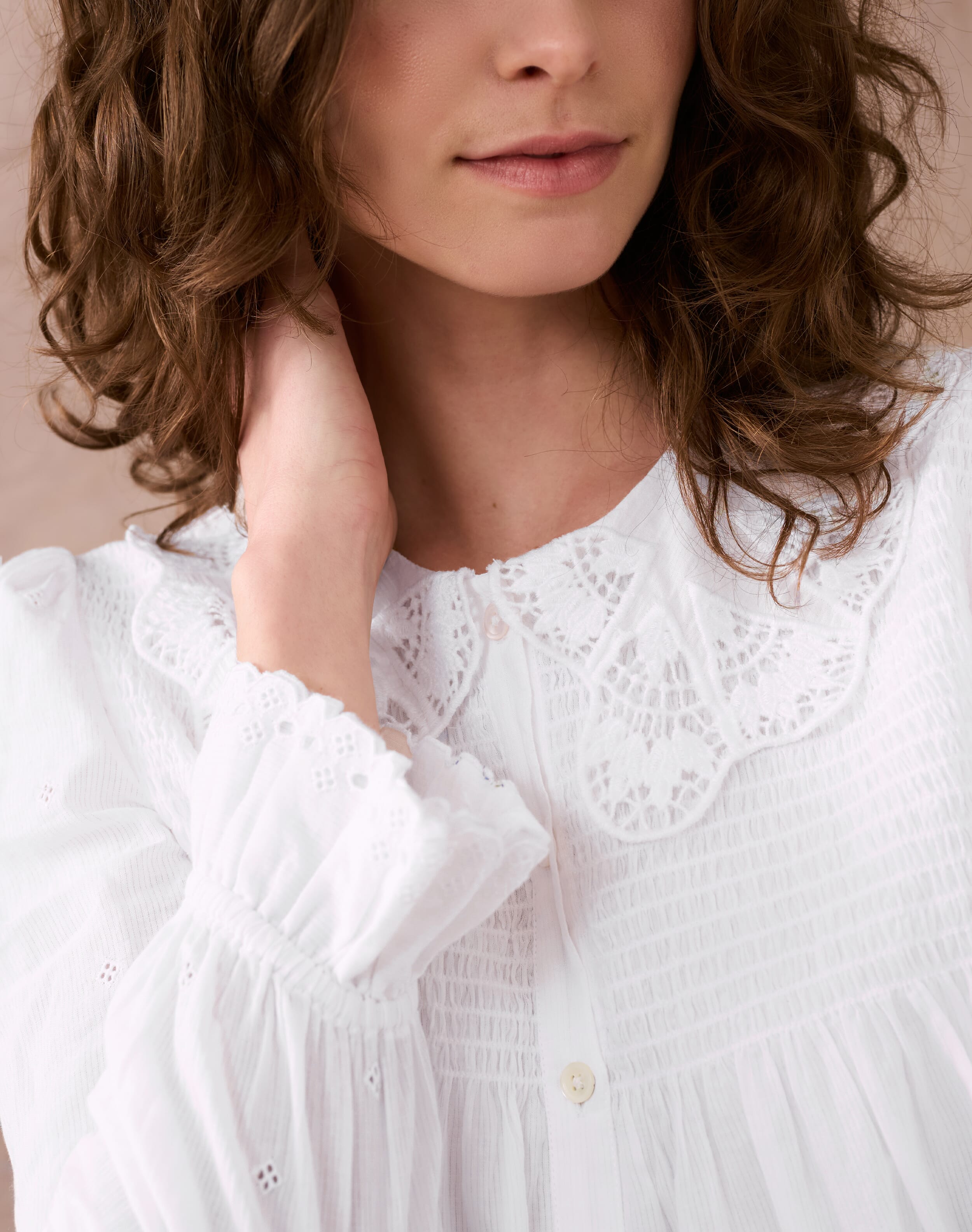 Women's White Organic Embroidered Blouse | Brora Sale