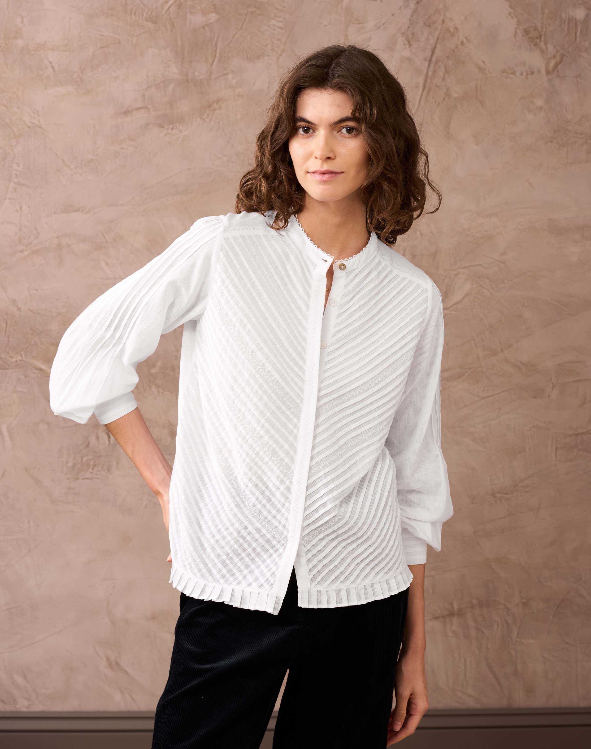 Brora Organic Cotton Pintuck Blouse