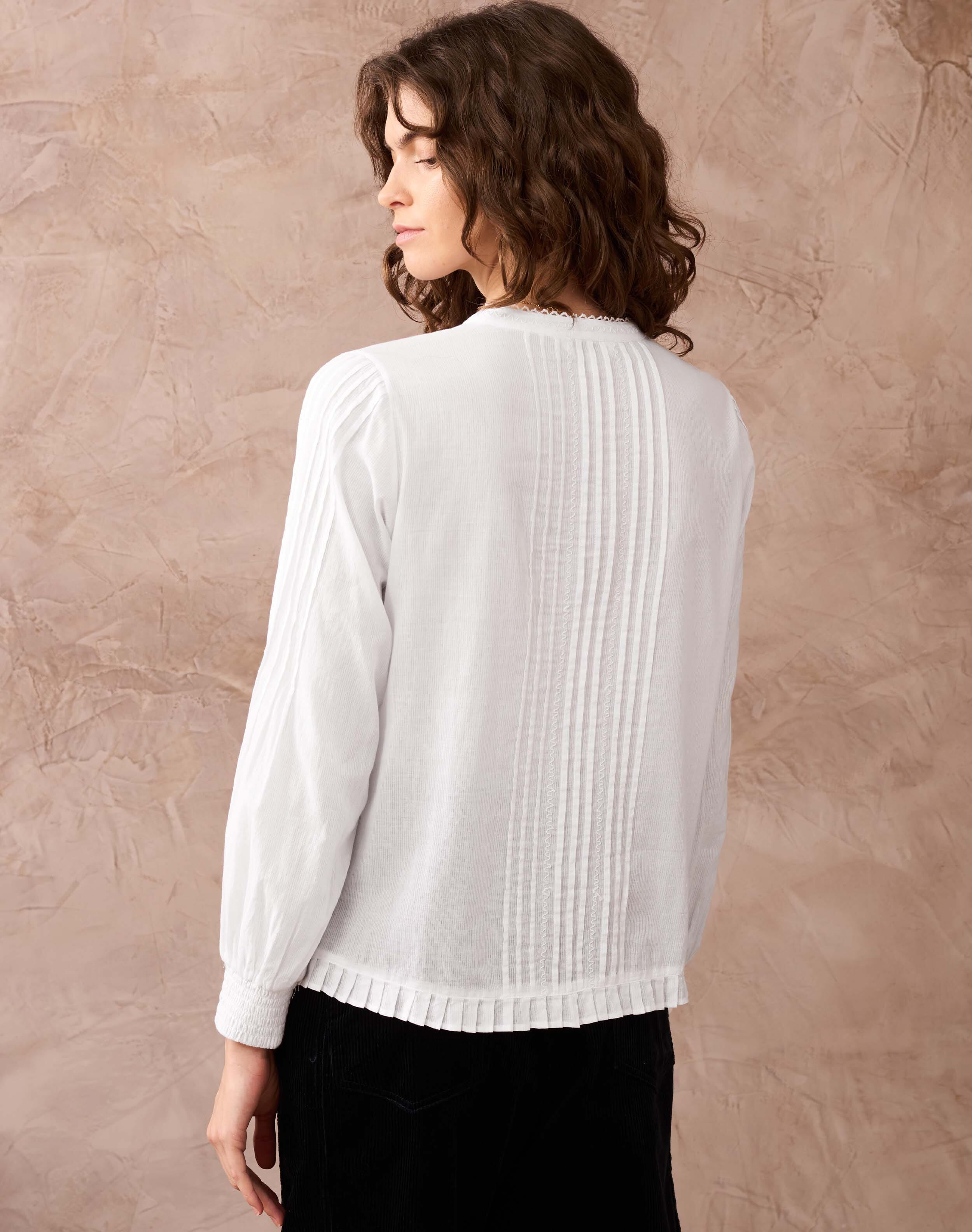 Women's White Organic Cotton Pintuck Blouse | Brora Sale
