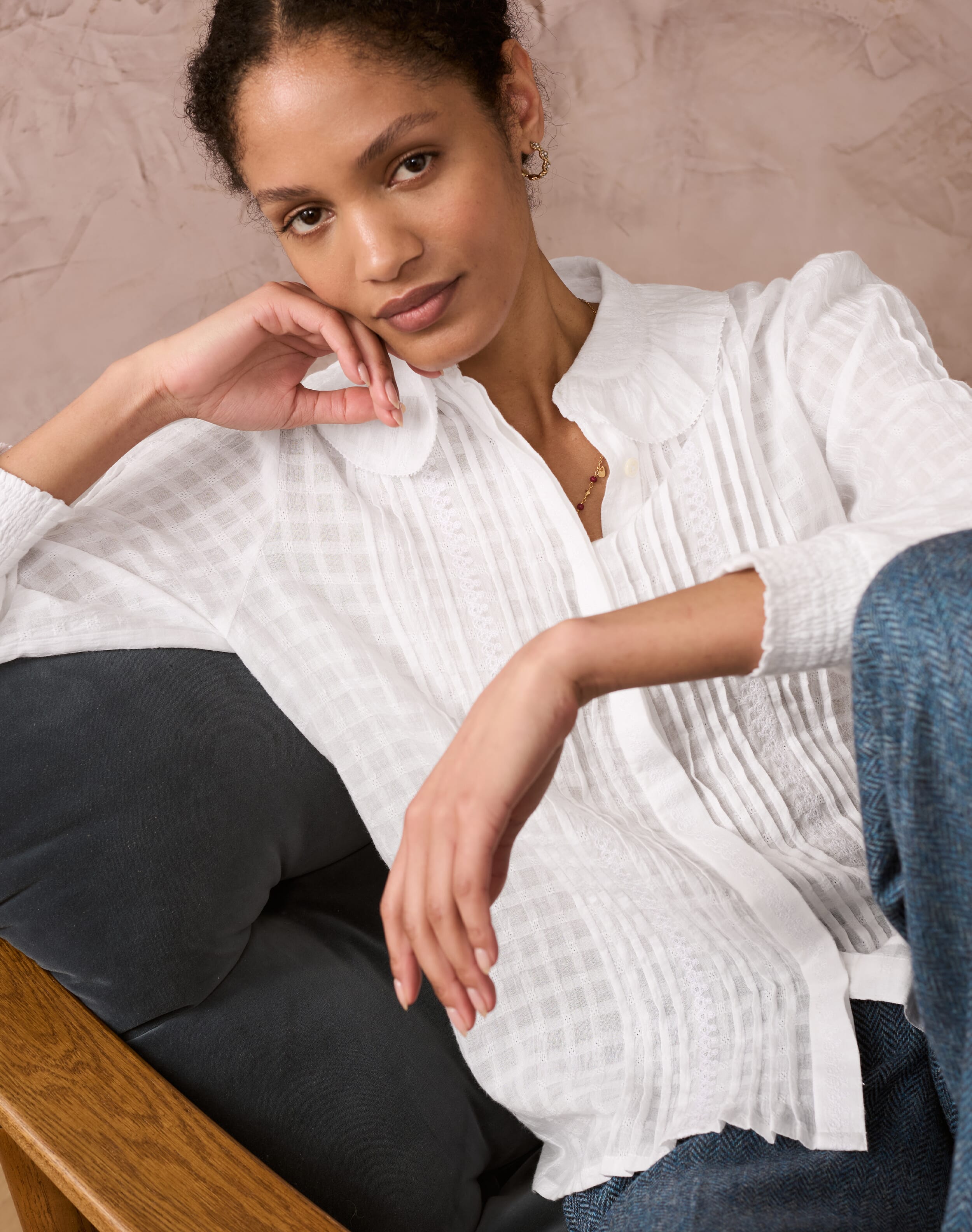 Brora Organic Cotton Frill Collar Blouse