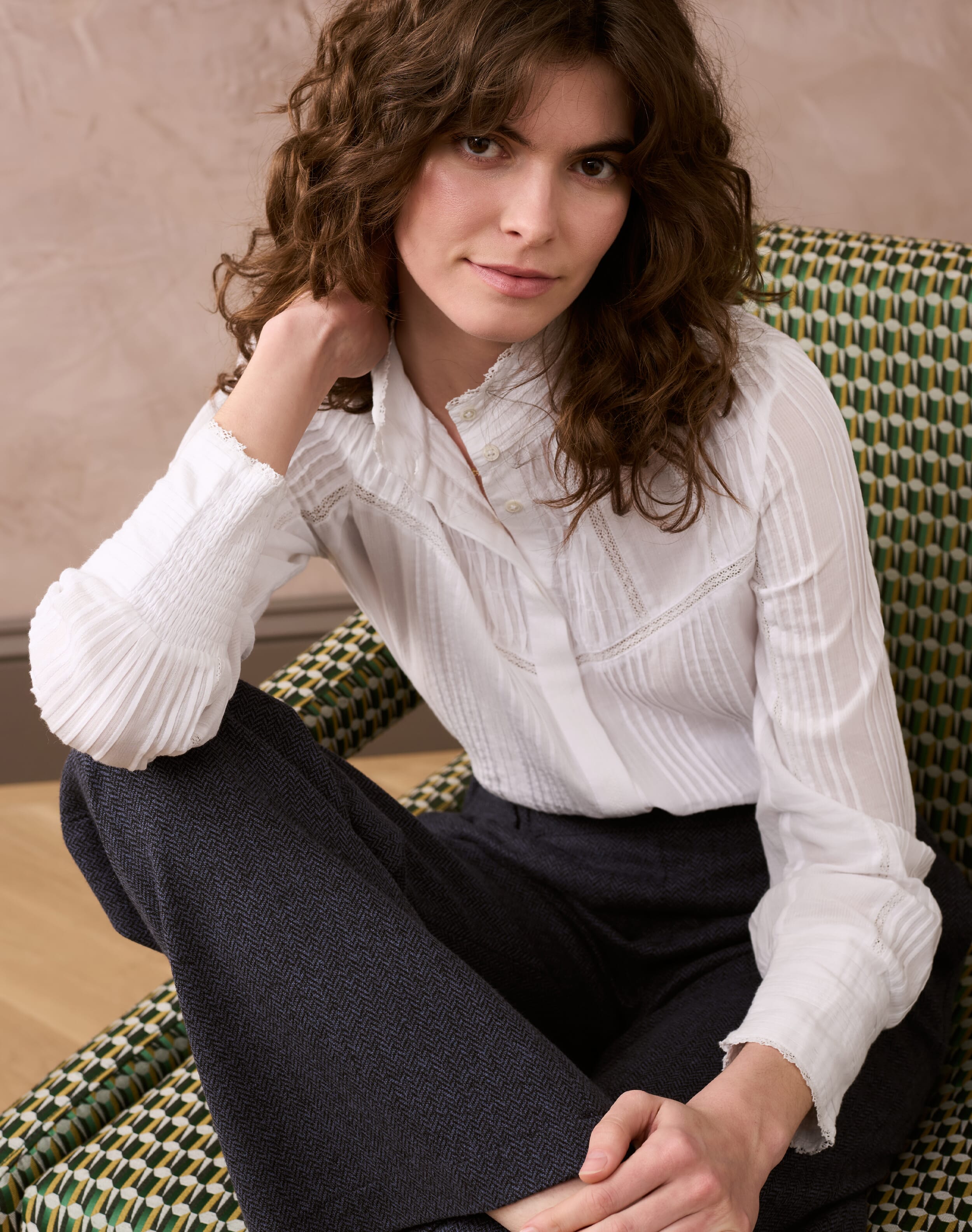 Brora Organic Cotton Lace Trim Blouse