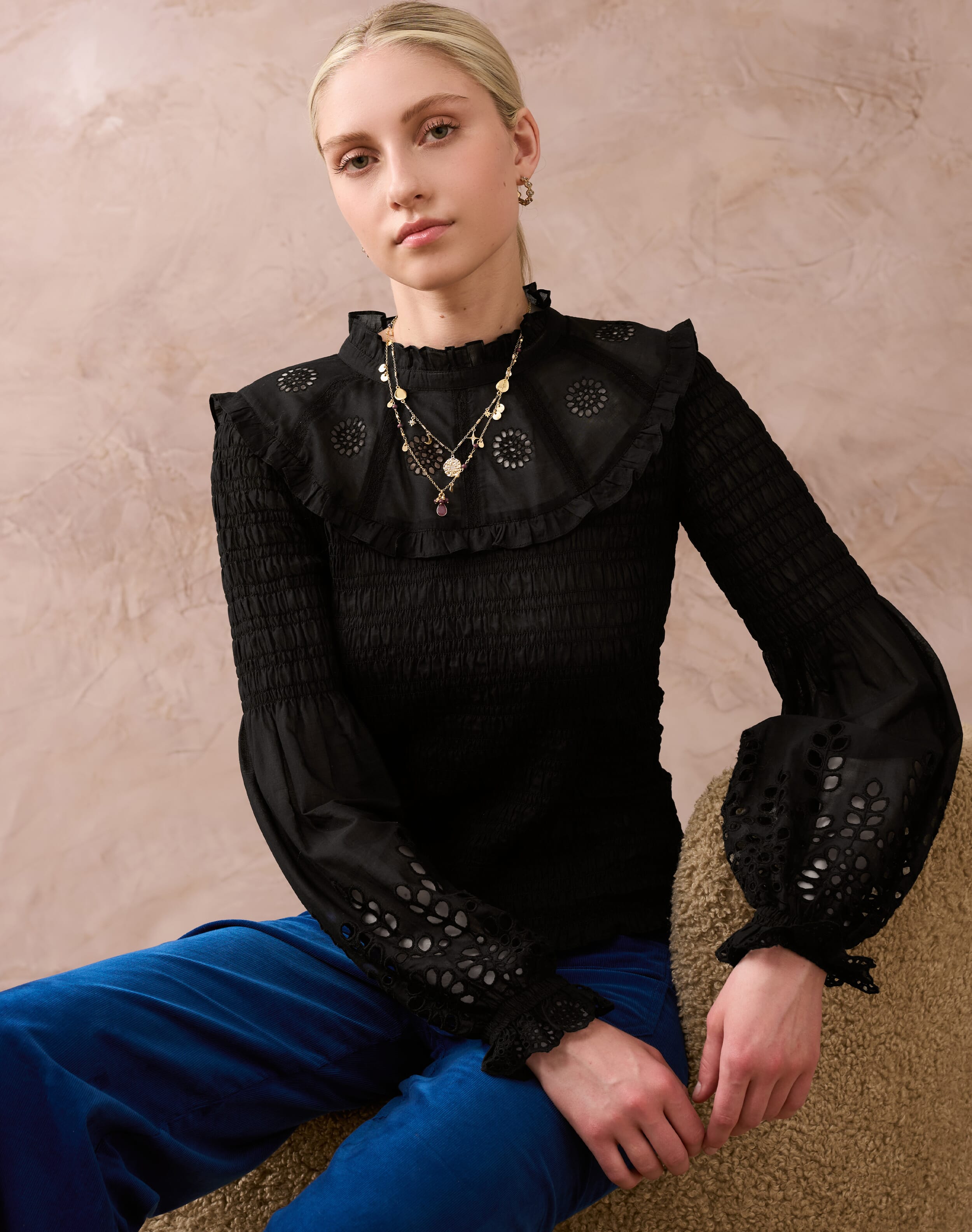 Brora Organic Cotton Shirred Blouse