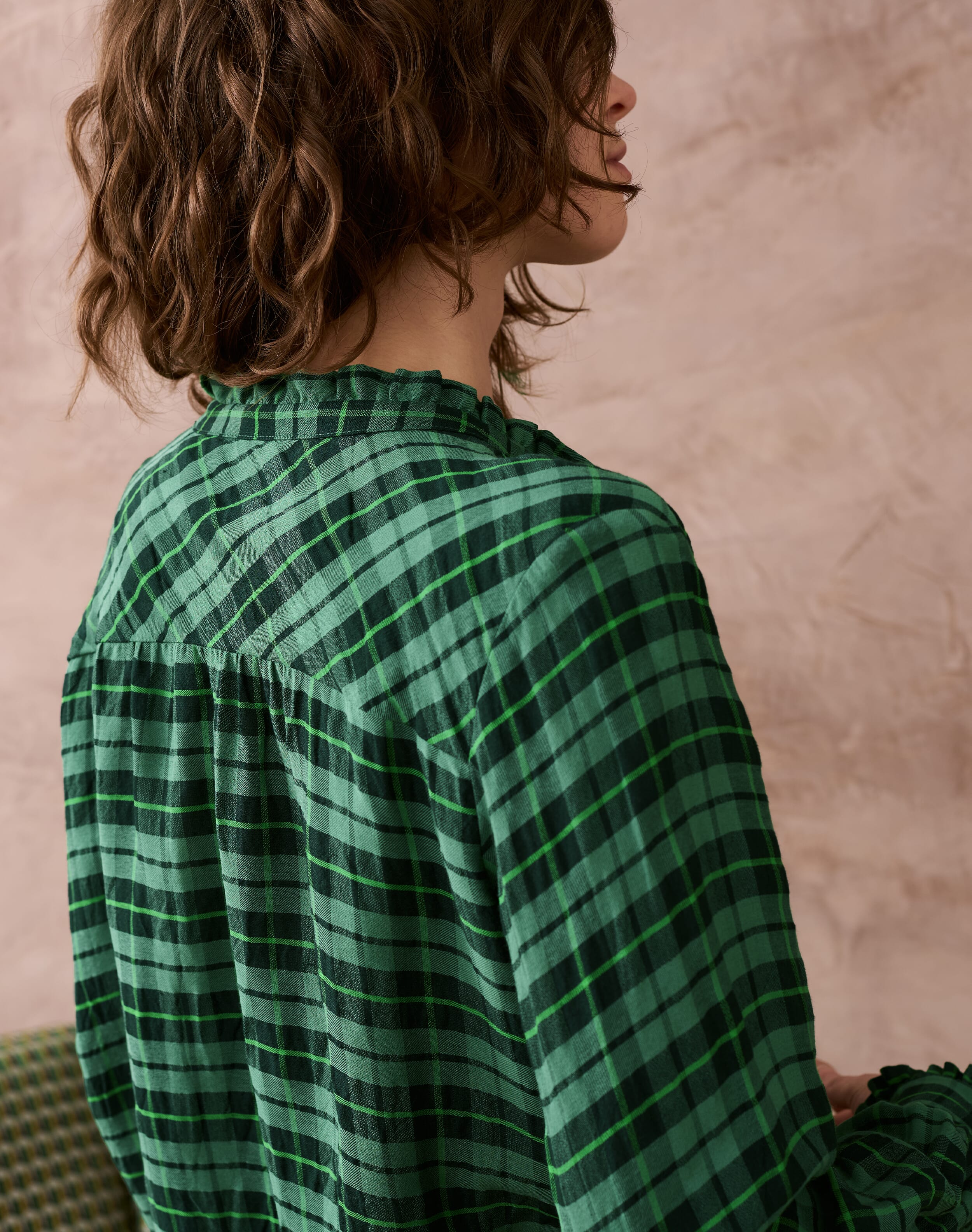 Green Plaid Frill Blouse | Women's Blouses| Brora Fashion