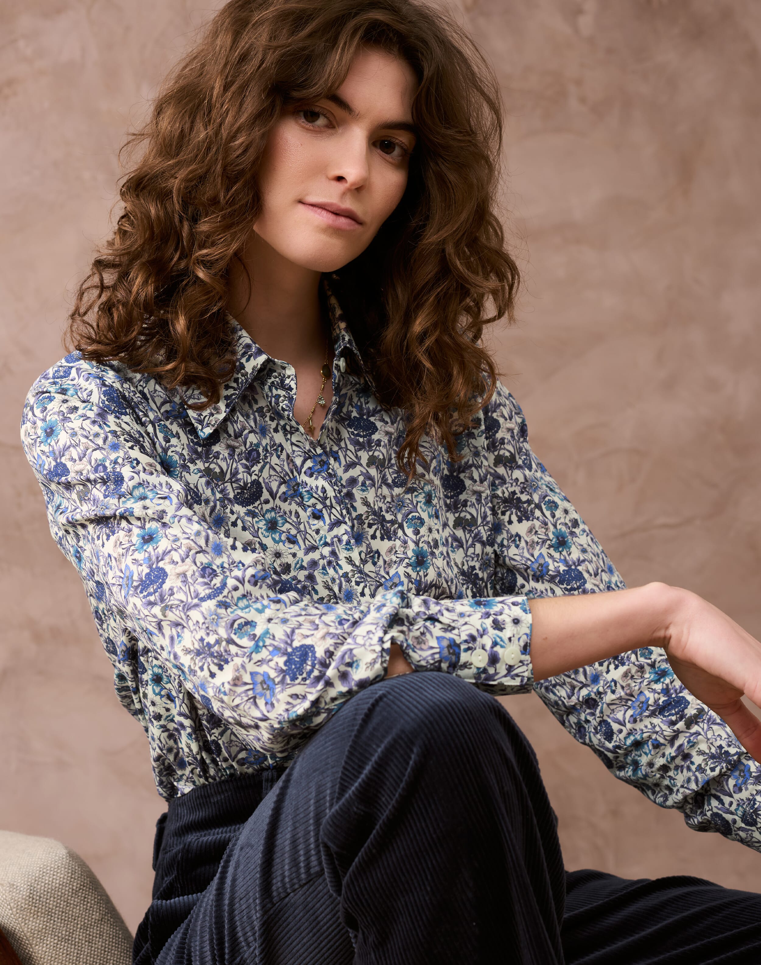 Brora Liberty Print Organic Cotton Shirt Violet bouquet