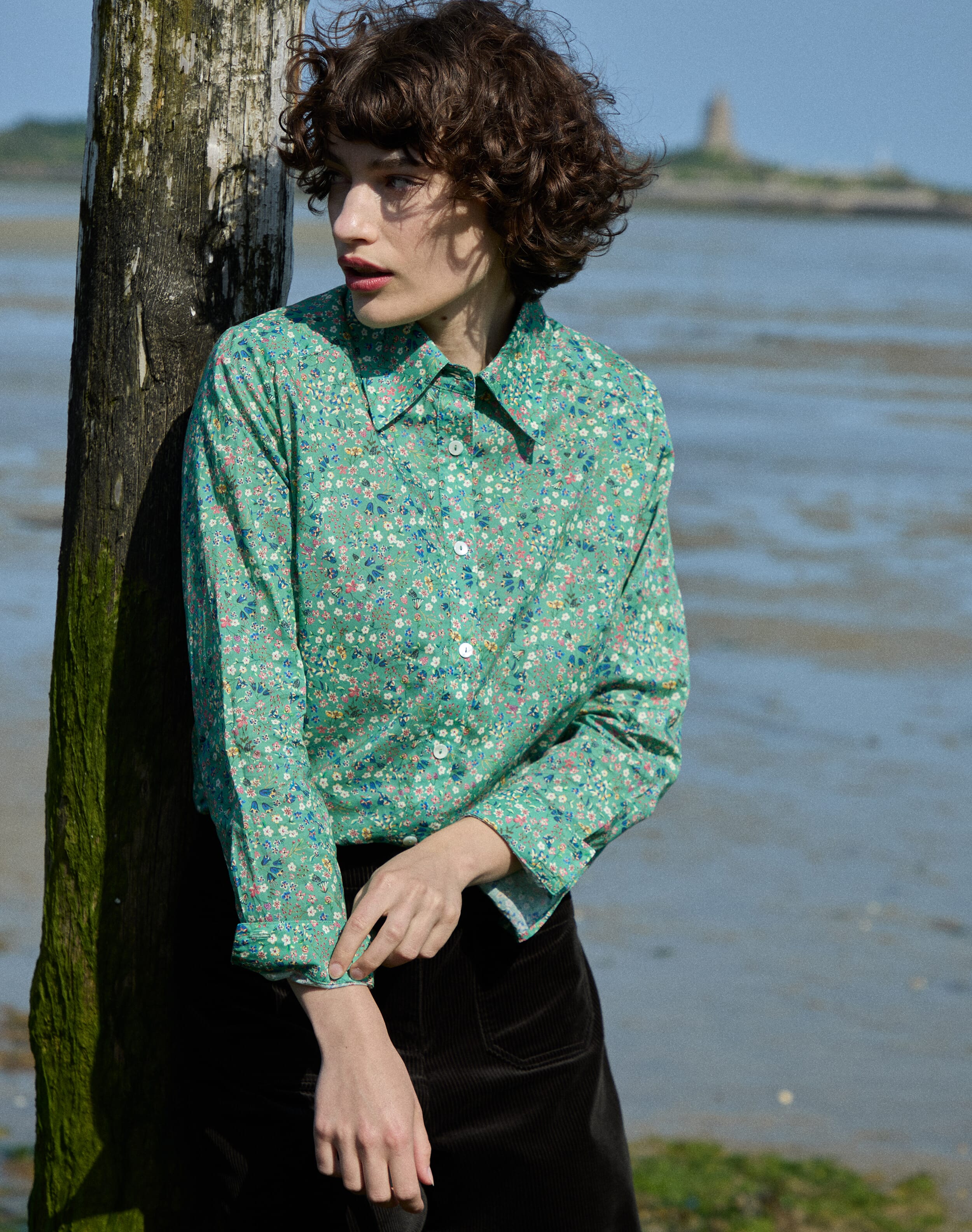 Brora Liberty Print Organic Cotton Shirt Jade ditsy