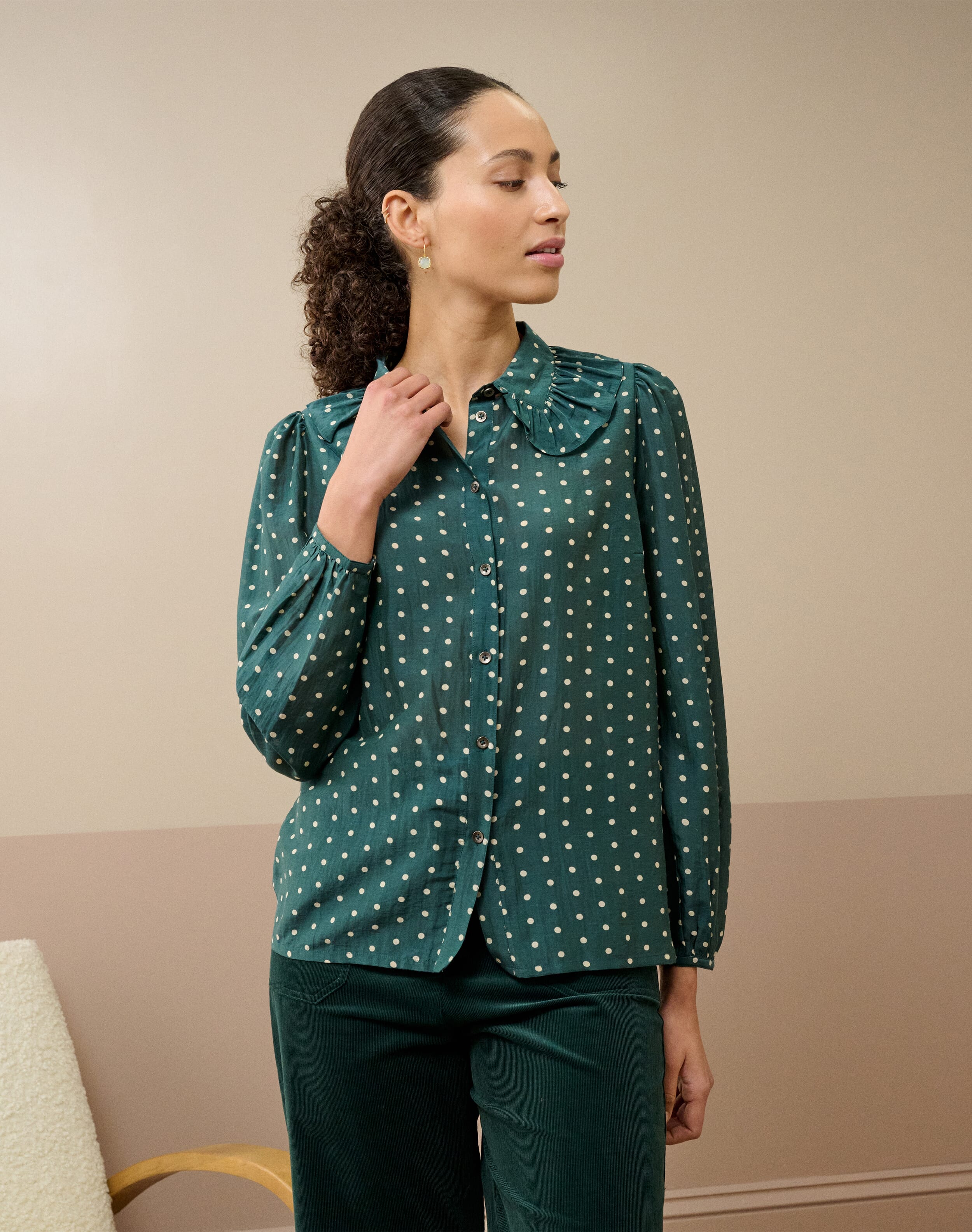 Silk Cotton Polka Dot Print Blouse | Ivy | Brora Clearance