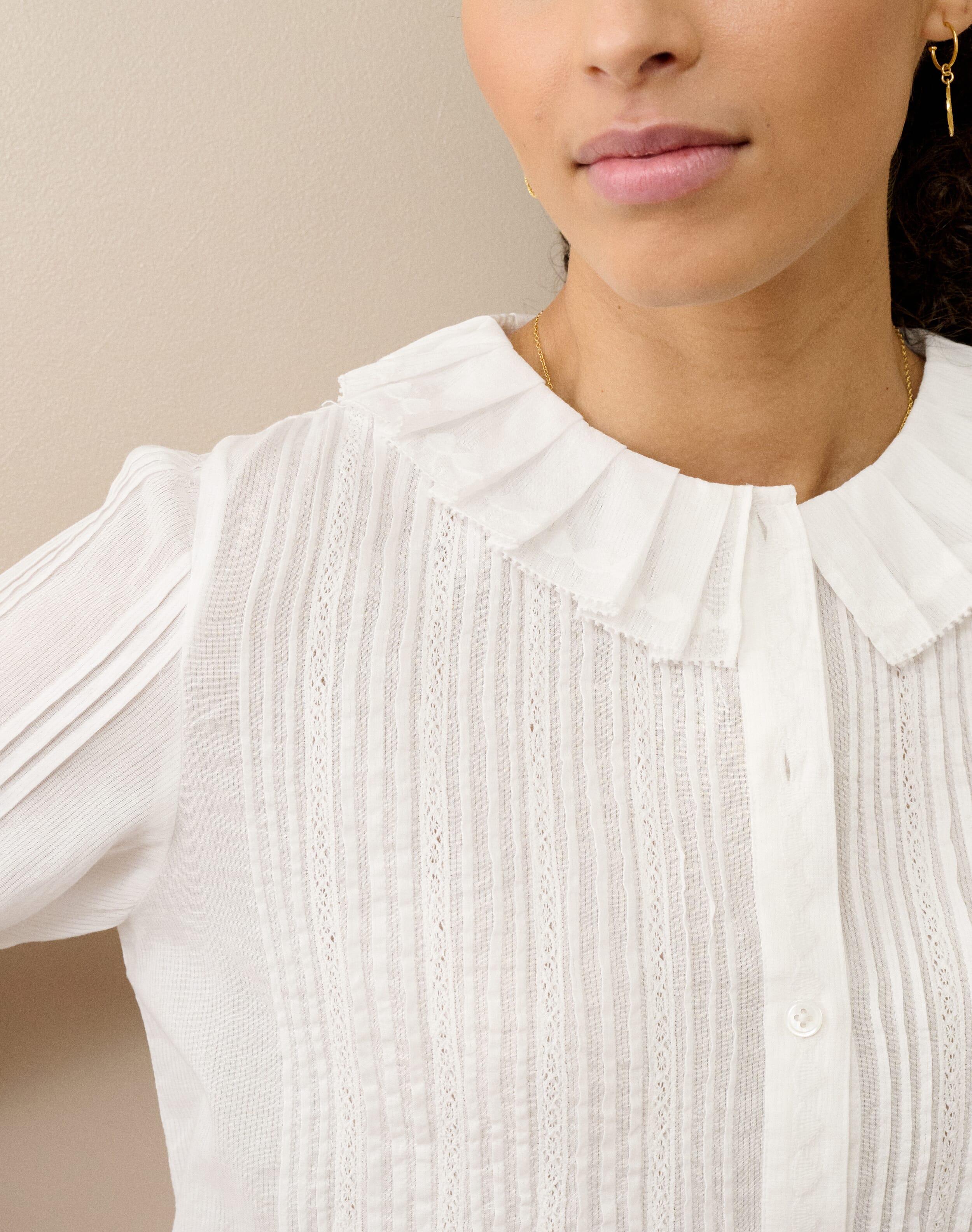 Organic Cotton Pintuck & Lace Blouse in White | Brora Clearance