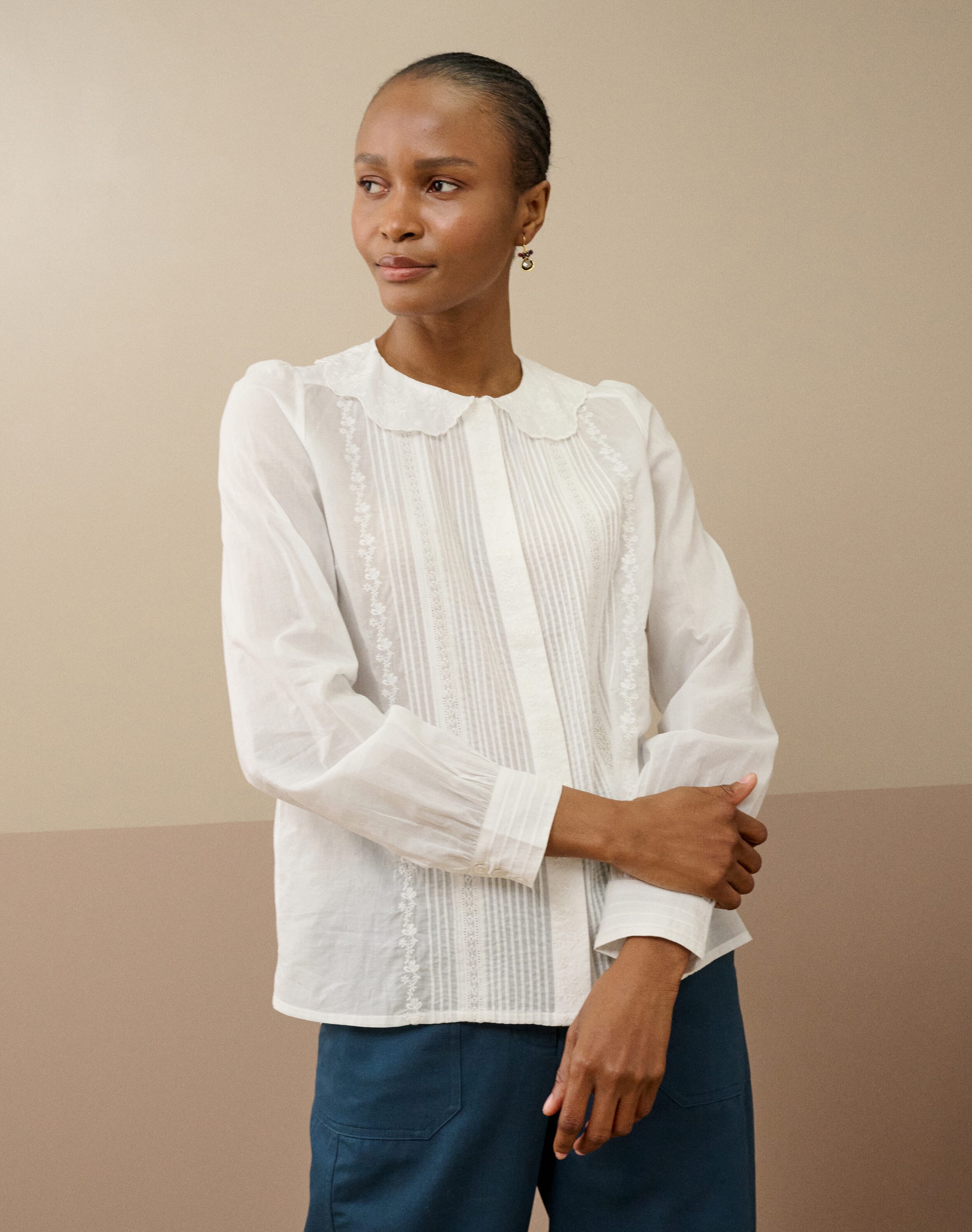 Organic Cotton Pintuck Blouse in White | Brora Clearance