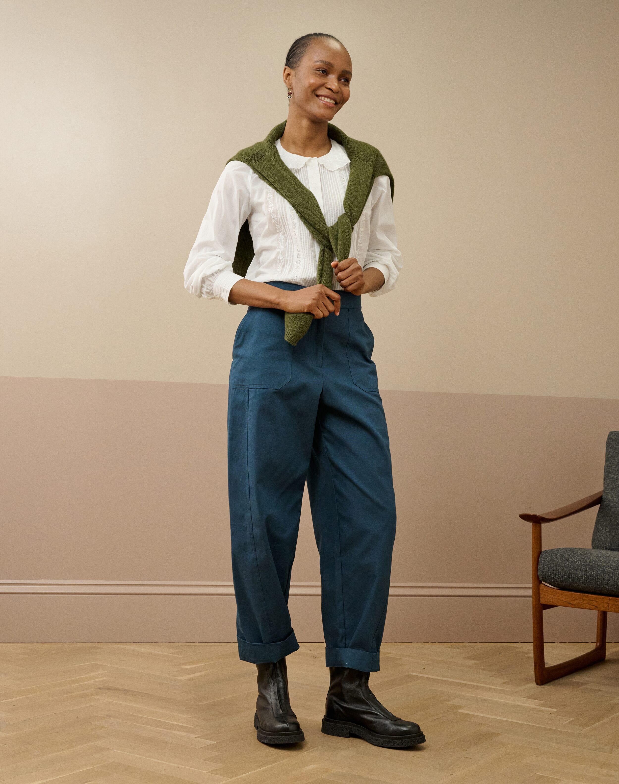 Organic Cotton Pintuck Blouse in White | Brora Clearance