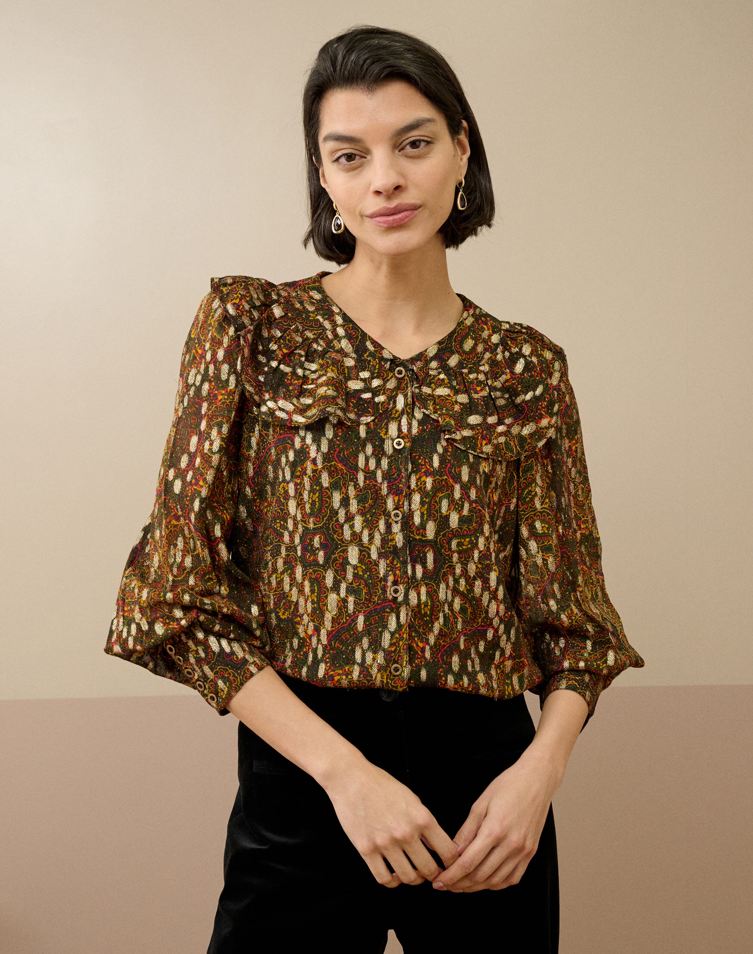 Brora Metallic Spot Paisley Print Blouse Metallic paisley