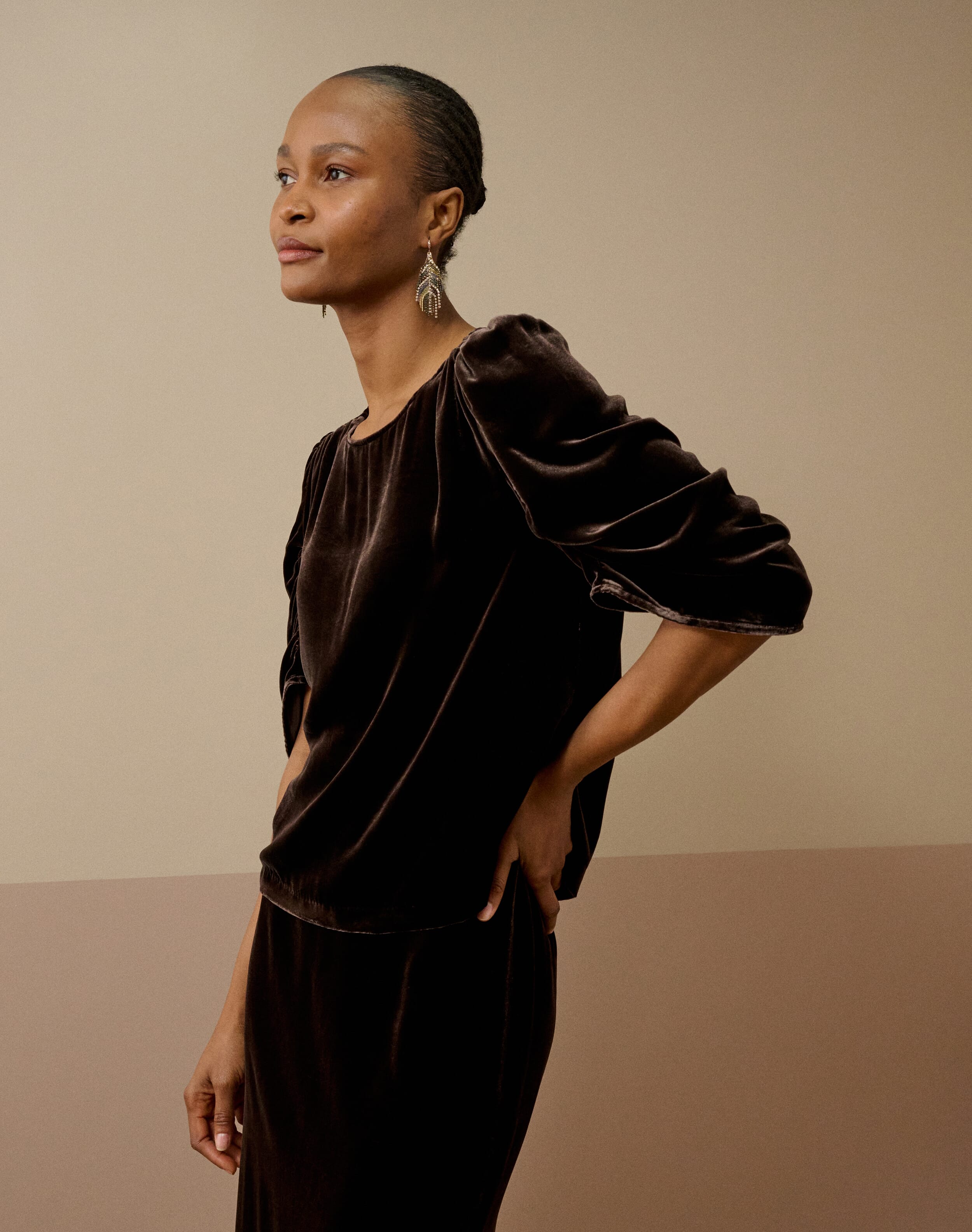 Brora Silk Velvet Blouse Fudge