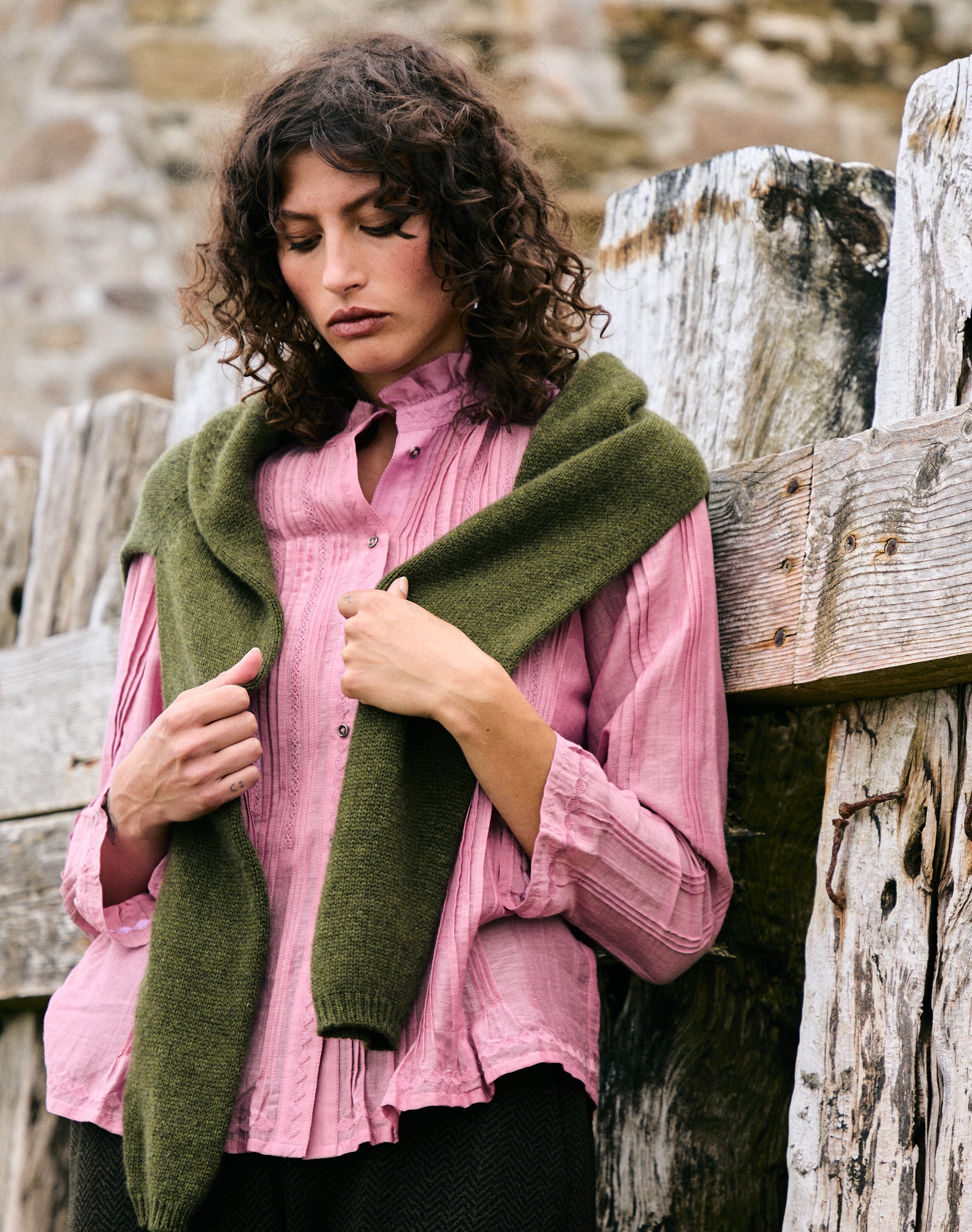 Brora Silk Cotton Pintuck Blouse Orchid