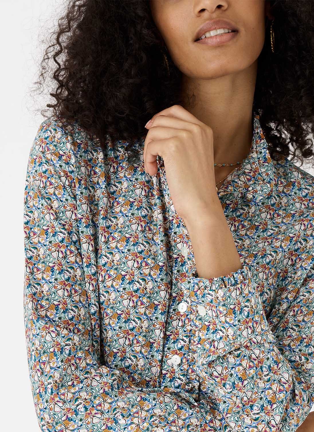 Ochre Flower Women's Liberty Print Silk Pie Crust Shirt | Brora