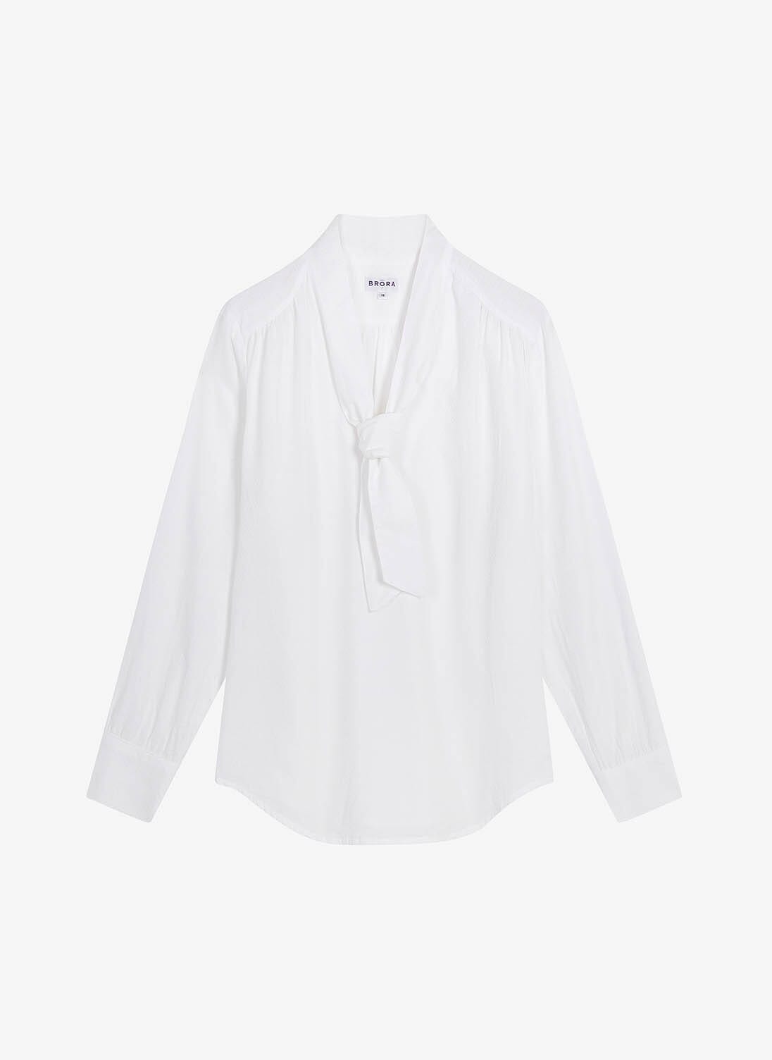 White Women's Textured Cotton Pussy Bow Blouse | Brora UK