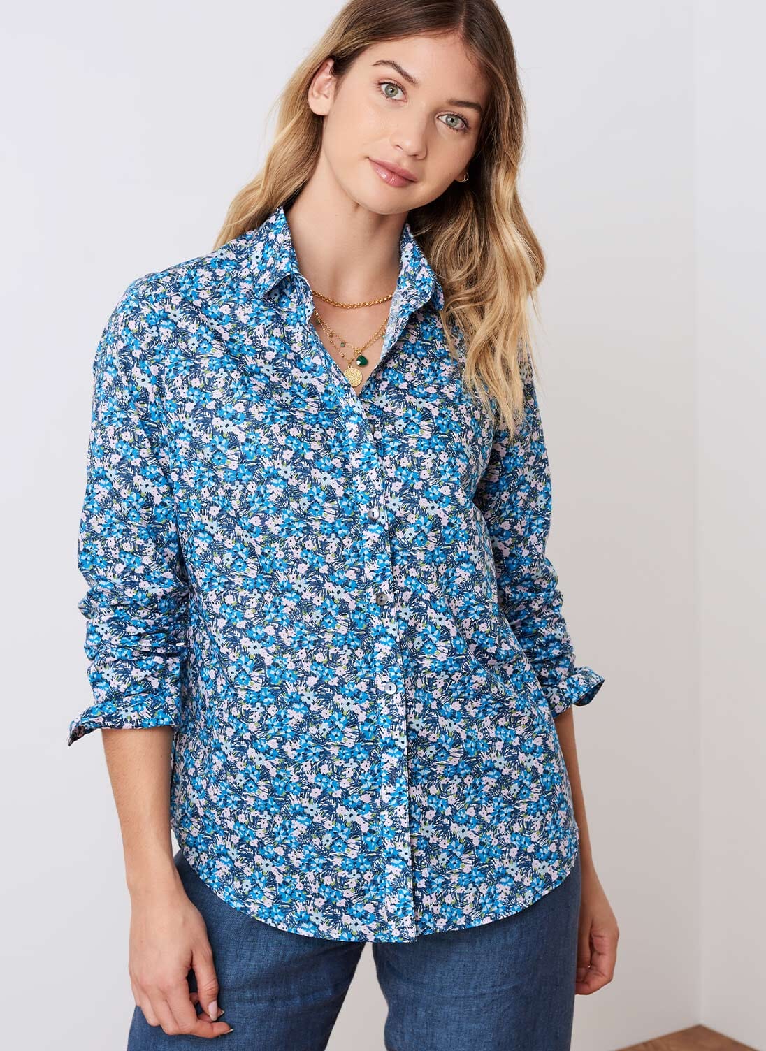 Delft Floral Liberty Print Organic Tana Lawn Shirt | Blouses | Brora