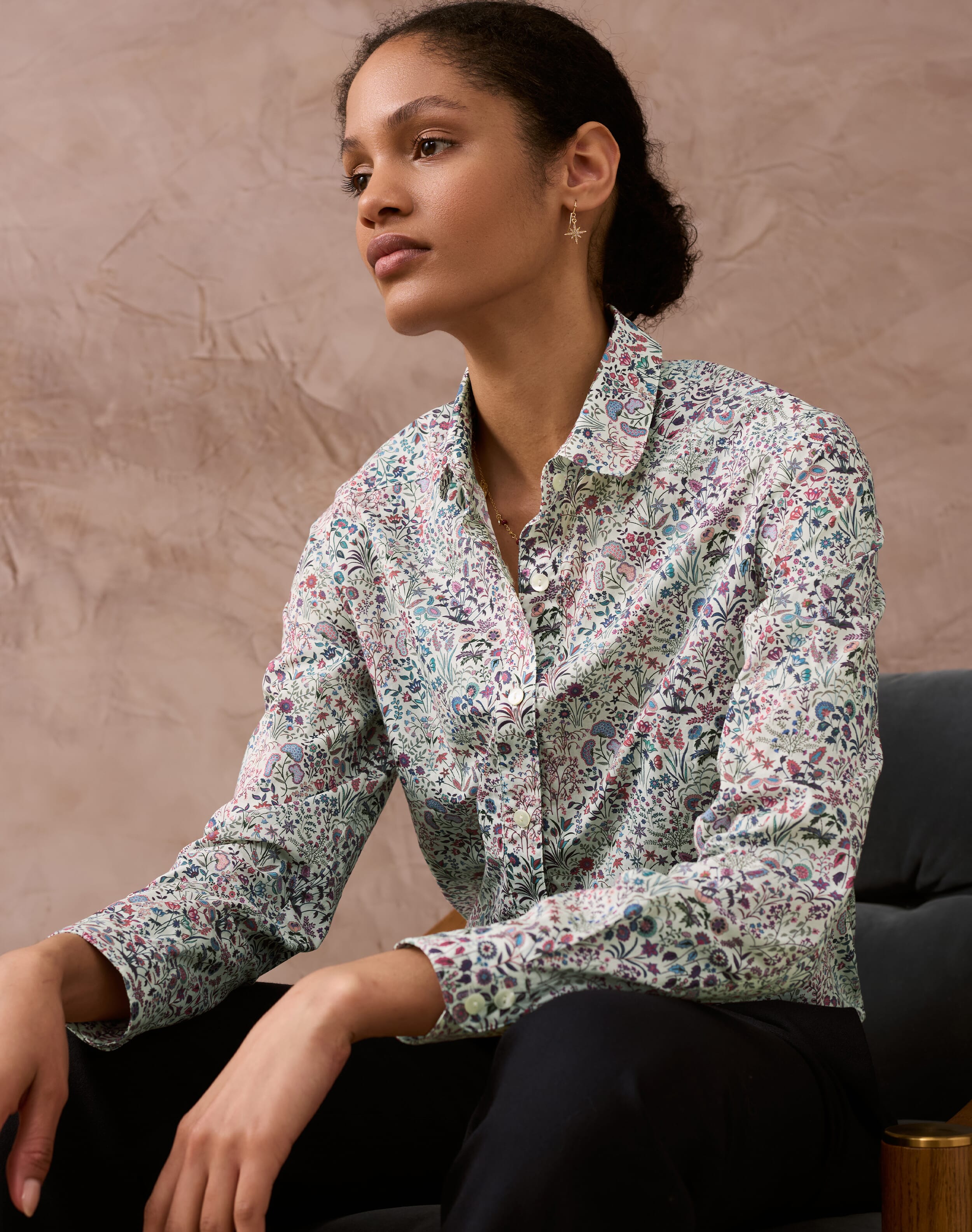 Brora Liberty Print Organic Tana Lawn Shirt Raspberry botanic