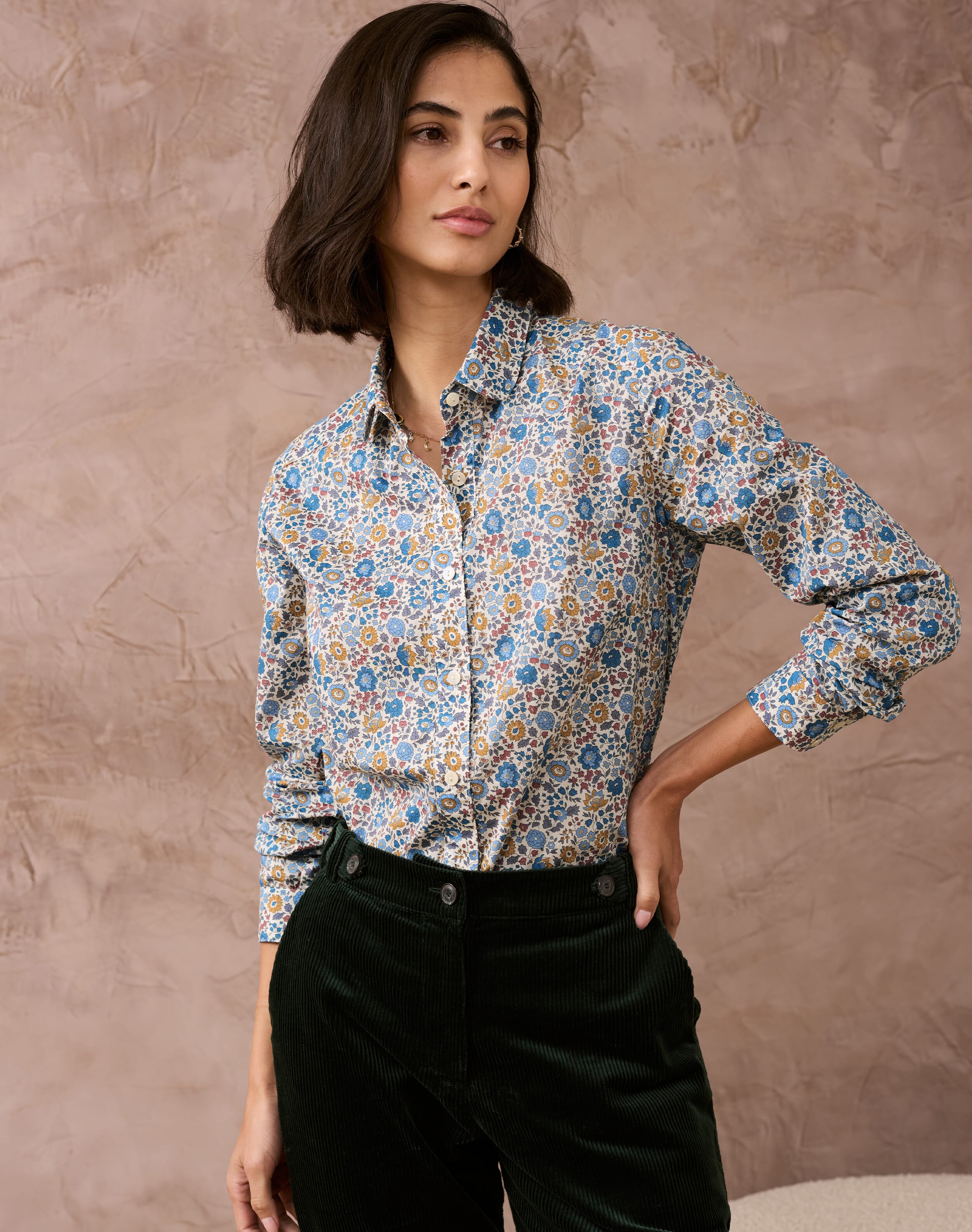 Brora Liberty Print Organic Tana Lawn Shirt Periwinkle bouquet