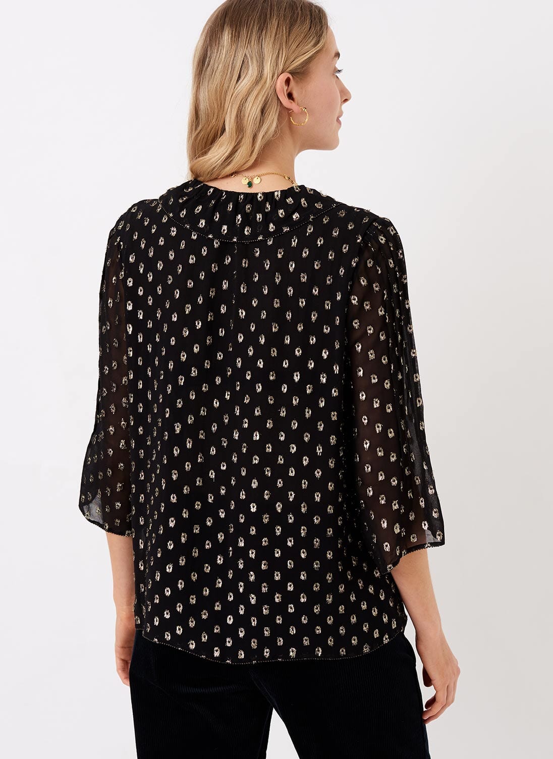 Women's | Black & Gold Metallic Spot Blouse | Brora Online