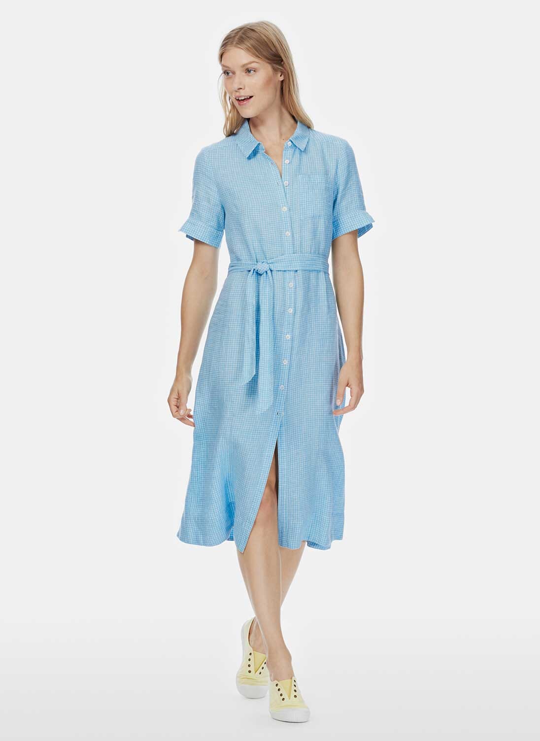 knee length dresses for ladies Ora Linen Blend Shirt Dress-Coffee main image 1