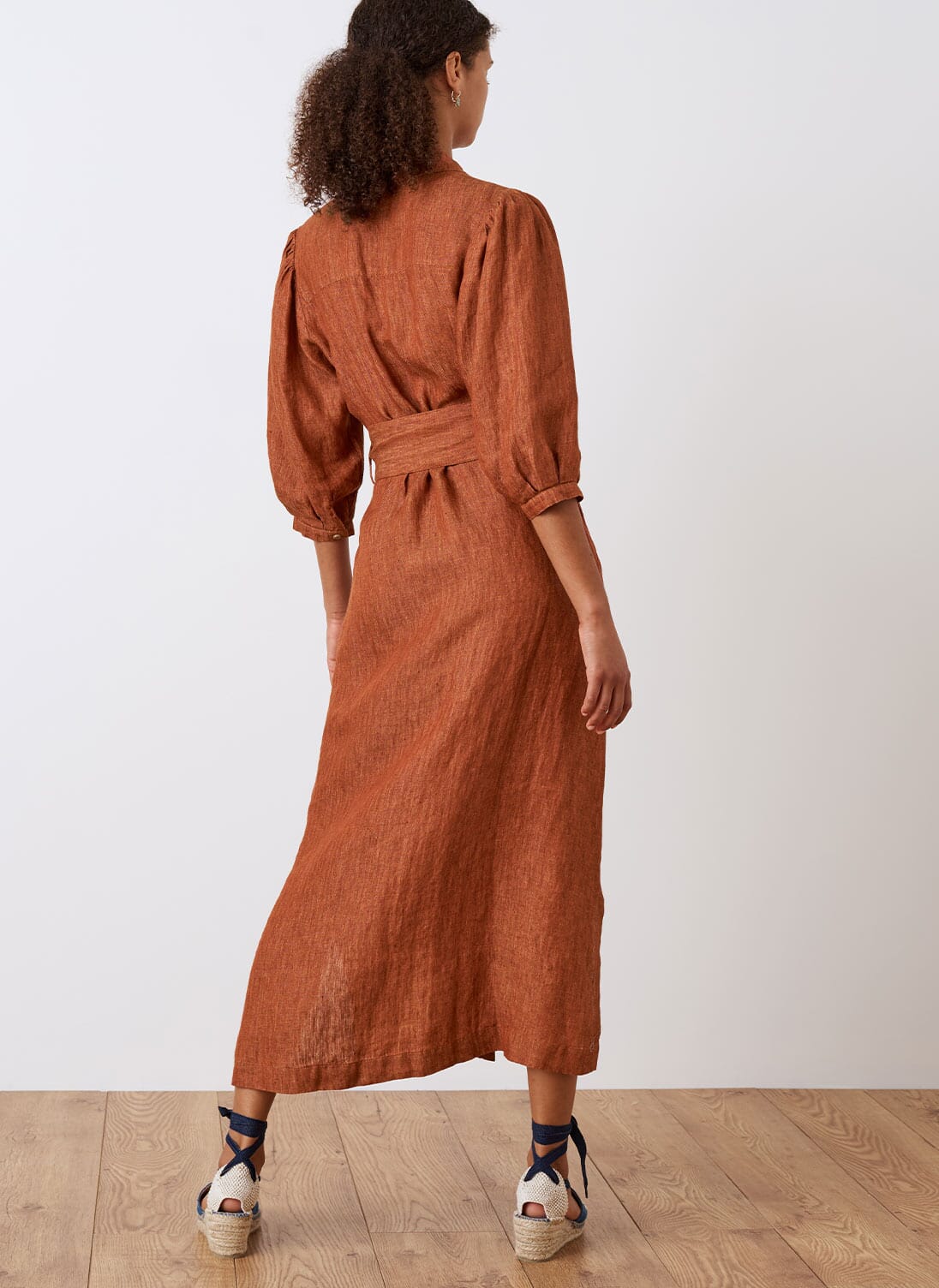 Erona Linen Tie-Neck Shirt Dress