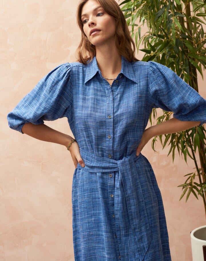 Cross Hatch Linen Shirt Dress in Lapis | Womenswear | Brora