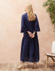 Broderie Anglaise Cotton Dress In French Navy Brora