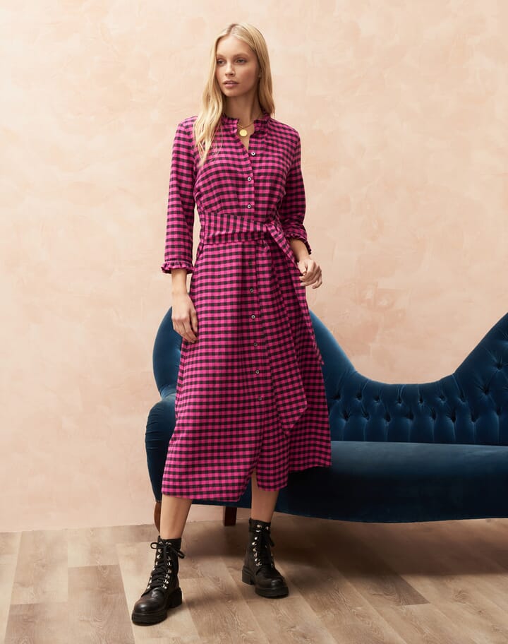 Gingham Check Shirt Dress in Fuchsia & Carbon Brora