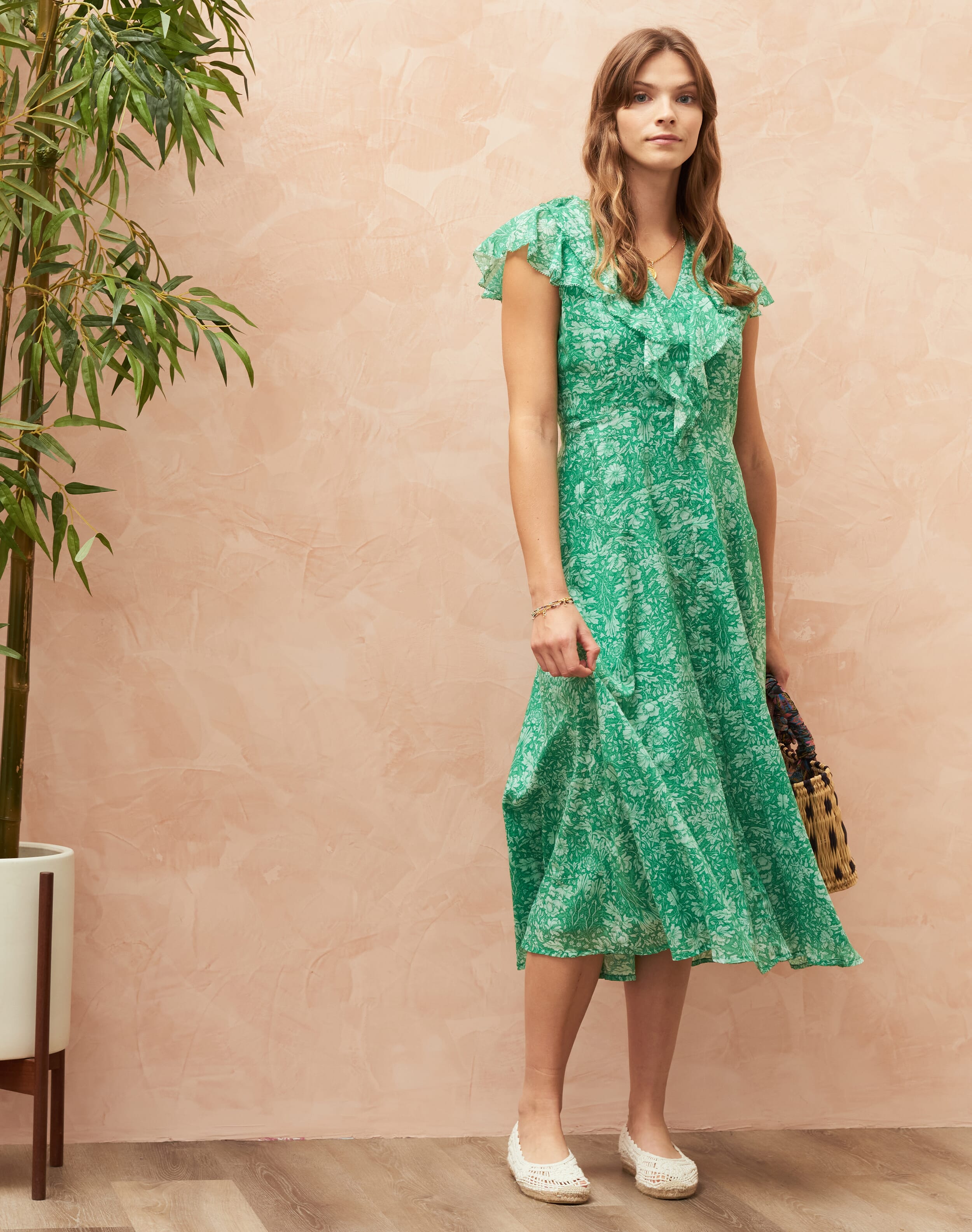 Organic Cotton Voile Ruffle Dress Emerald