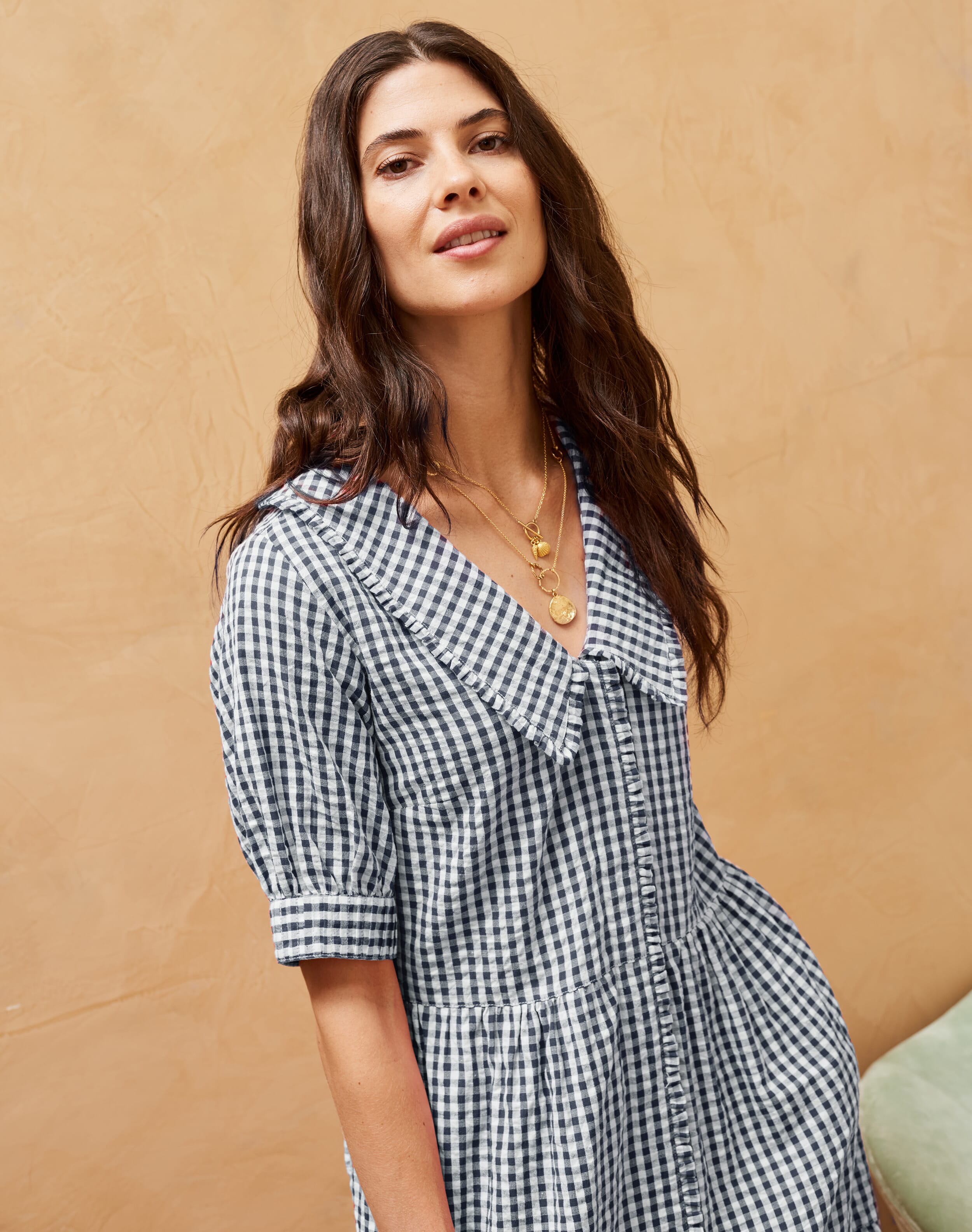 Navy Gingham Chelsea Collar Dress | Women's Dresses | Brora Fashion