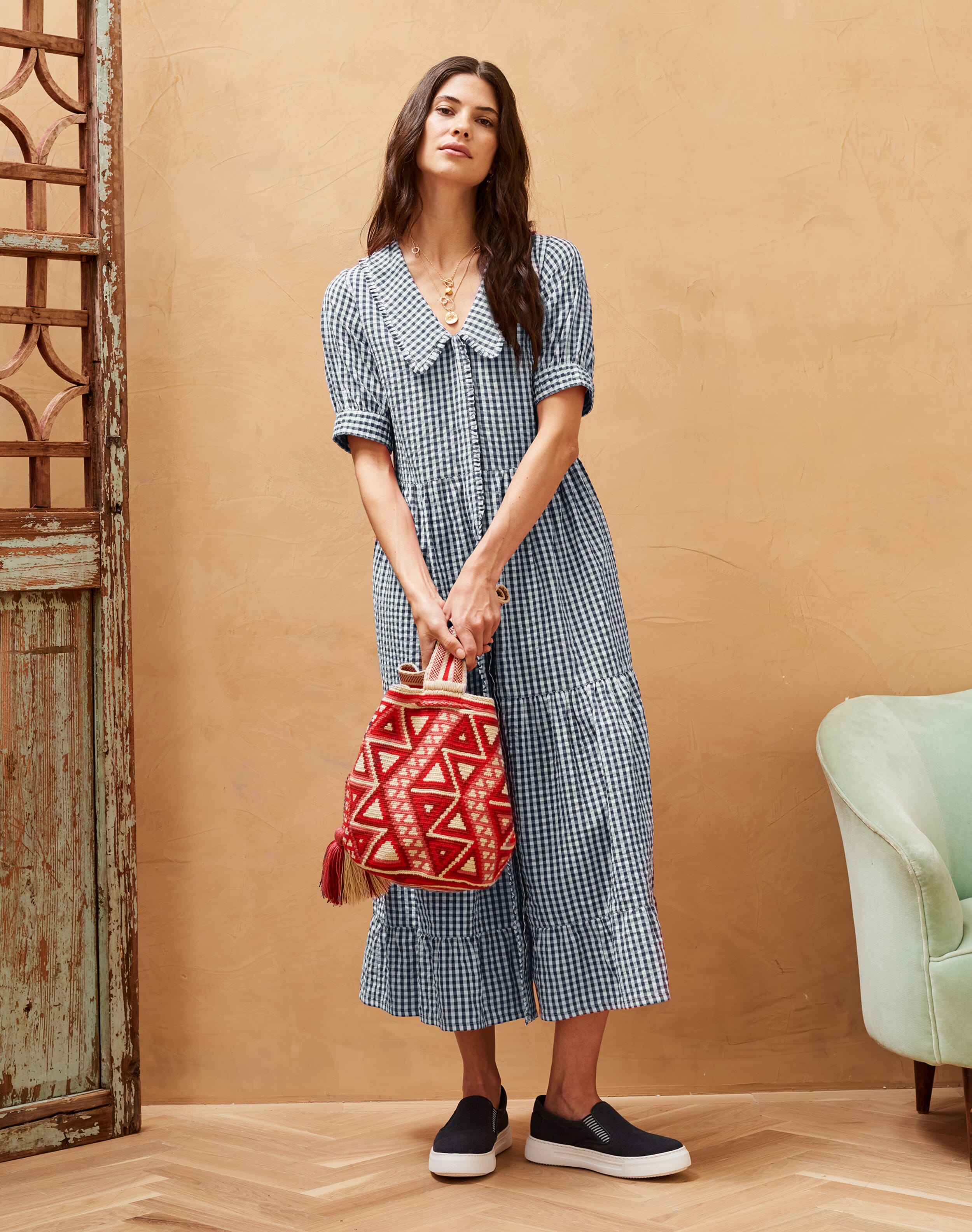 Navy Gingham Chelsea Collar Dress | Women's Dresses | Brora Fashion