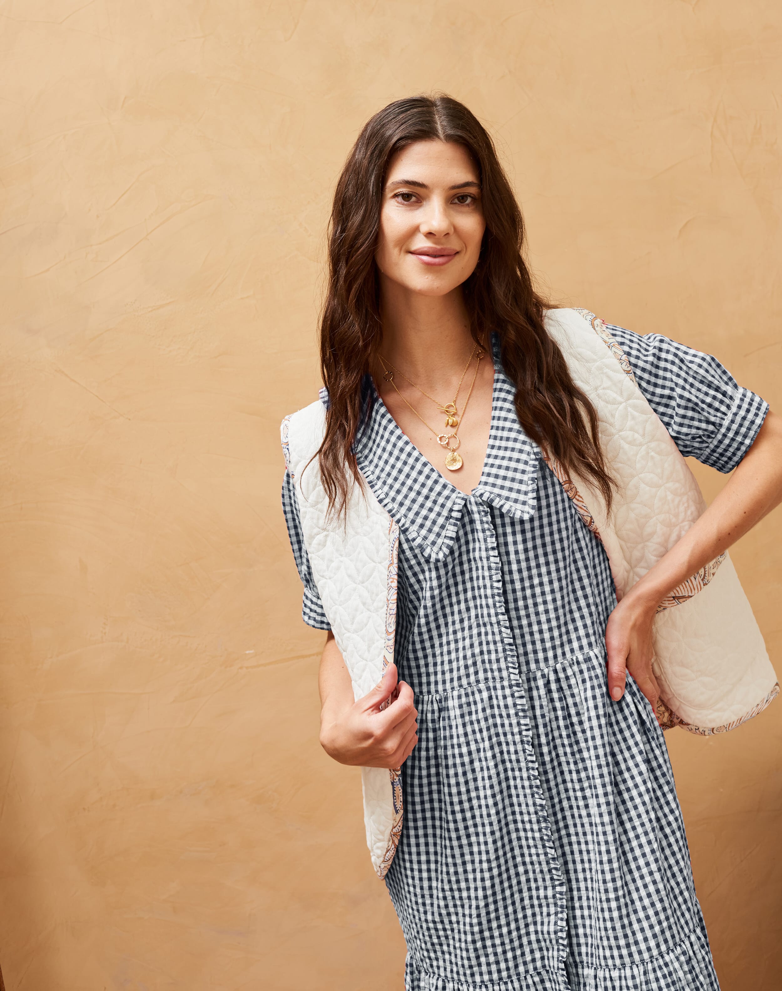 Navy Gingham Chelsea Collar Dress | Women's Dresses | Brora Fashion