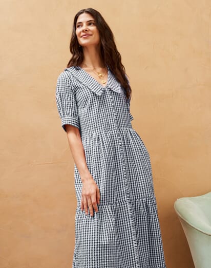 blue dress for baby girl Elderflower Front Pocket Maxi Dress Gingham Baby Blue– Selfie Leslie main image 0