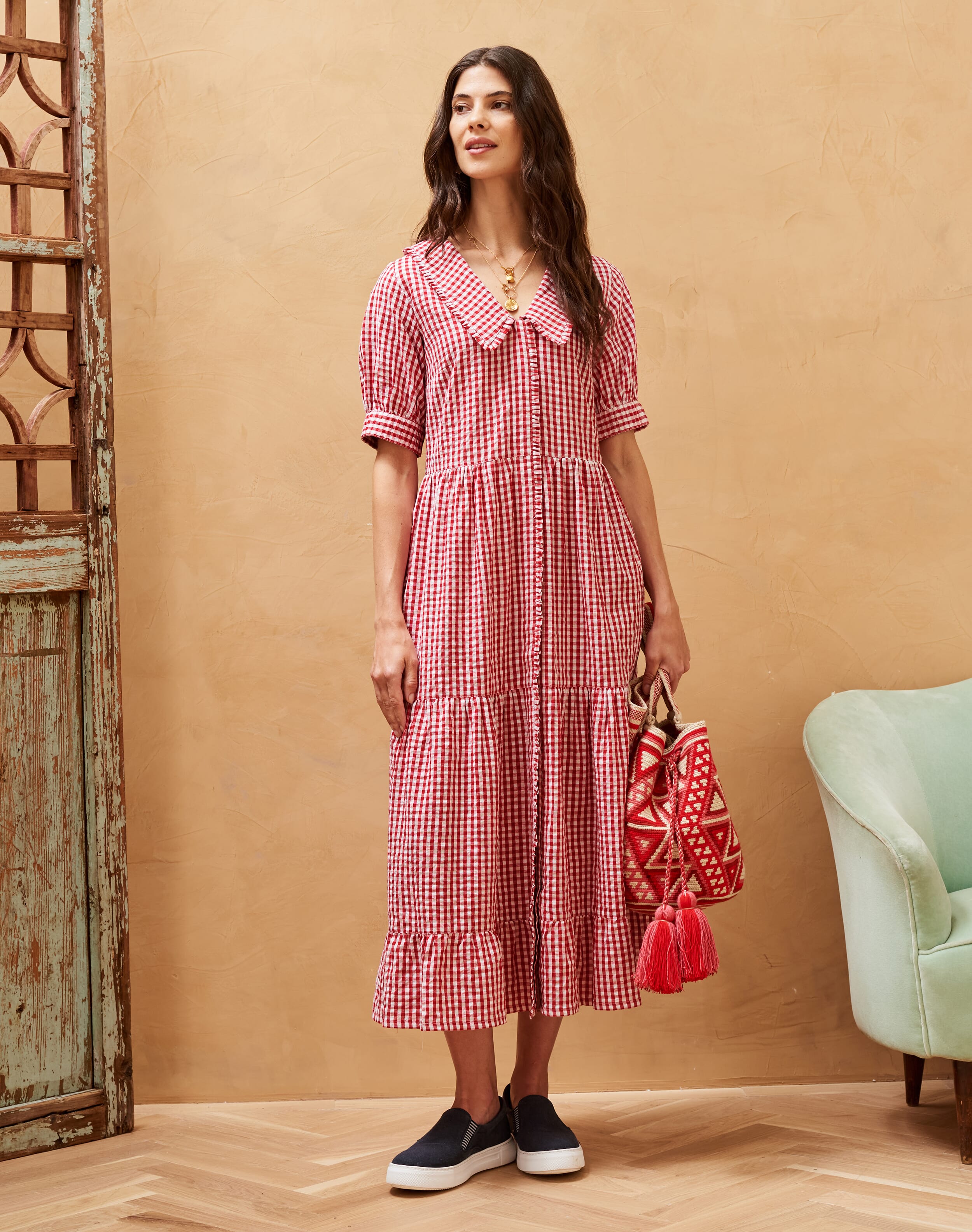 Red Gingham Chelsea Collar Dress Women s Dresses Brora Fashion