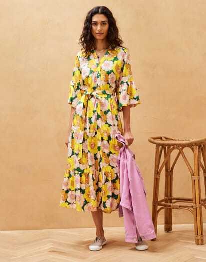 Yellow Liberty Print Shirt Dress Women's Dresses Brora Fashion