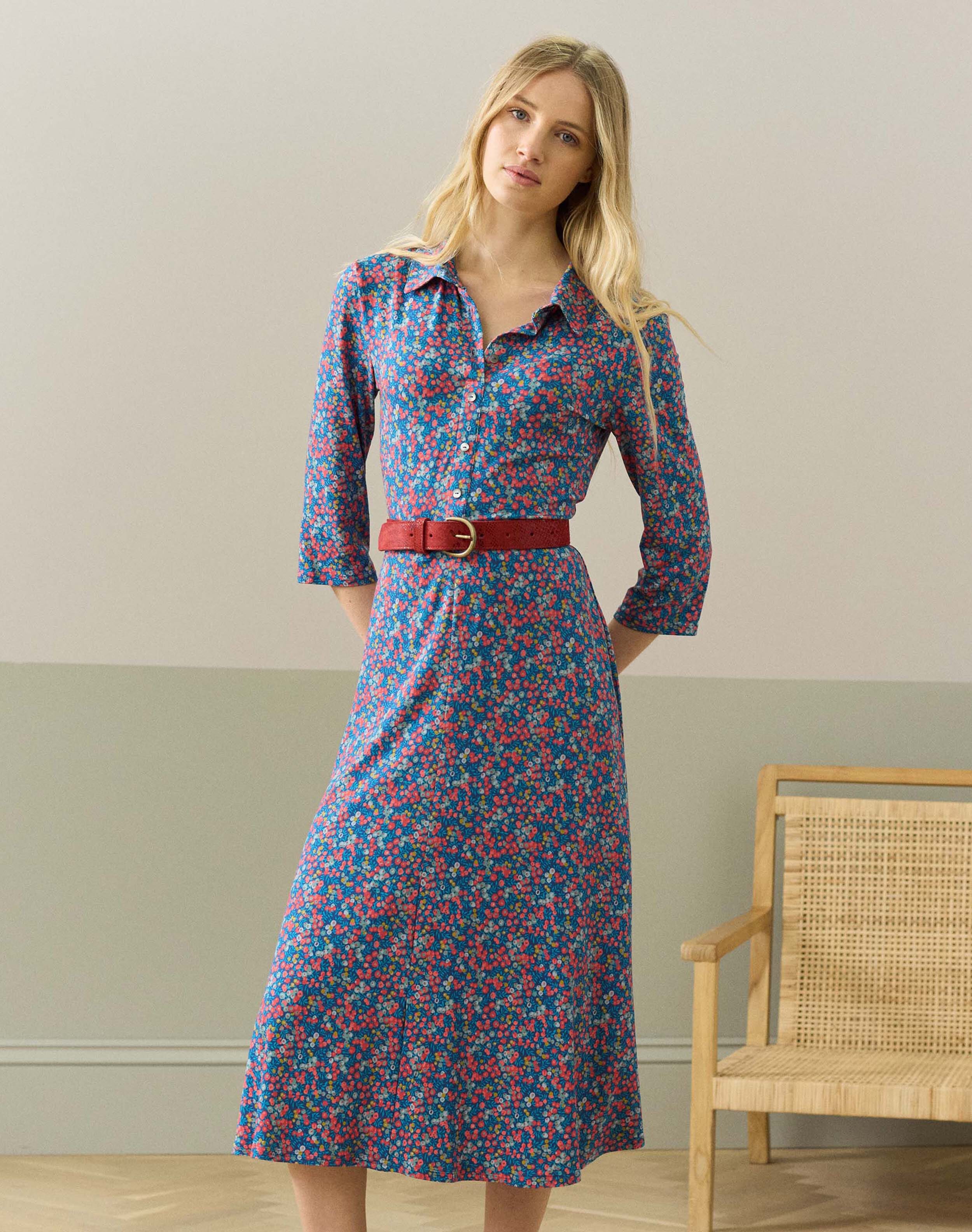 Brora Liberty Print Jersey Shirt Dress Cobalt berry