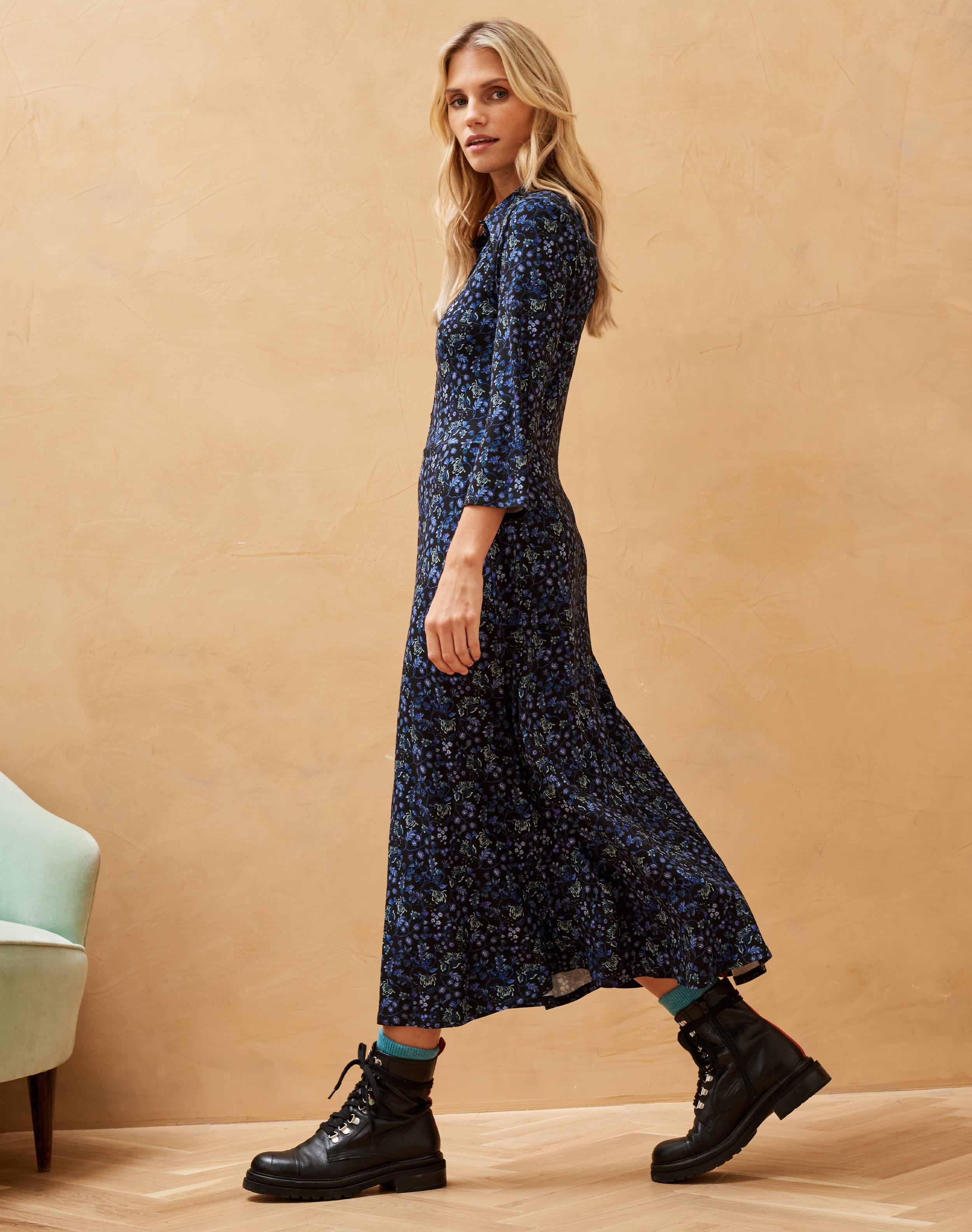 knee length dresses for ladies Holy Grail Rare 70s Brushed Cotton Origin Liberty Print Midi Dress – The  Pansy Garden main image 0