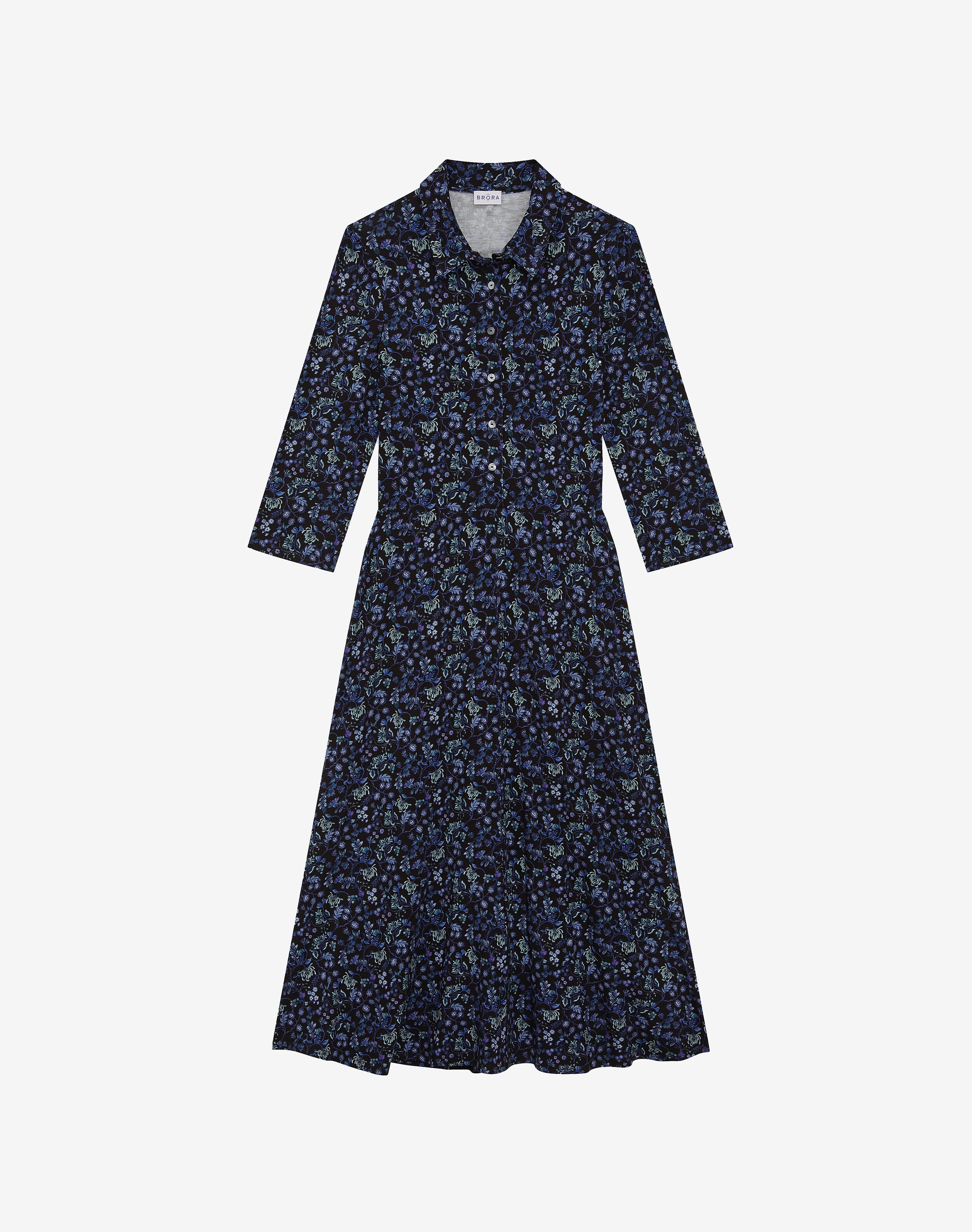 Navy Liberty Print Jersey Dress | Women's Dresses | Brora Fashion Navy Liberty Print Jersey Dress | Women's Dresses | Brora Fashion