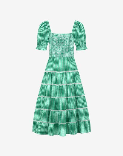 Green Cotton Gingham Smocked Dress | Women's Dresses | Brora Fashion
