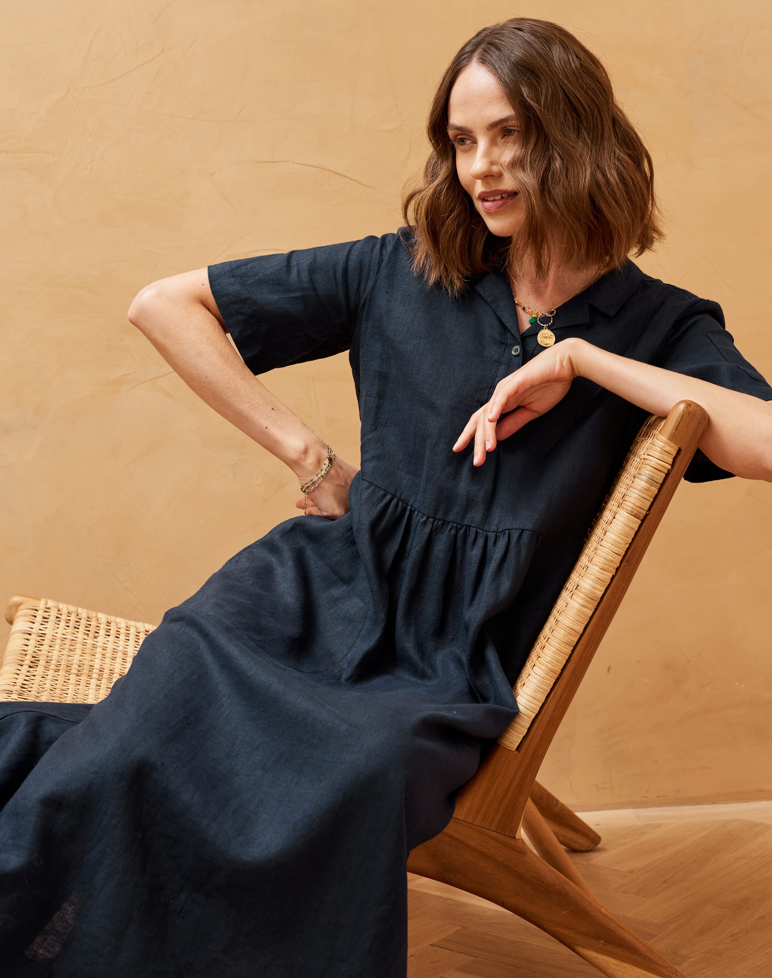 Navy Linen Utility Shirt Dress | Women's Dresses | Brora Fashion