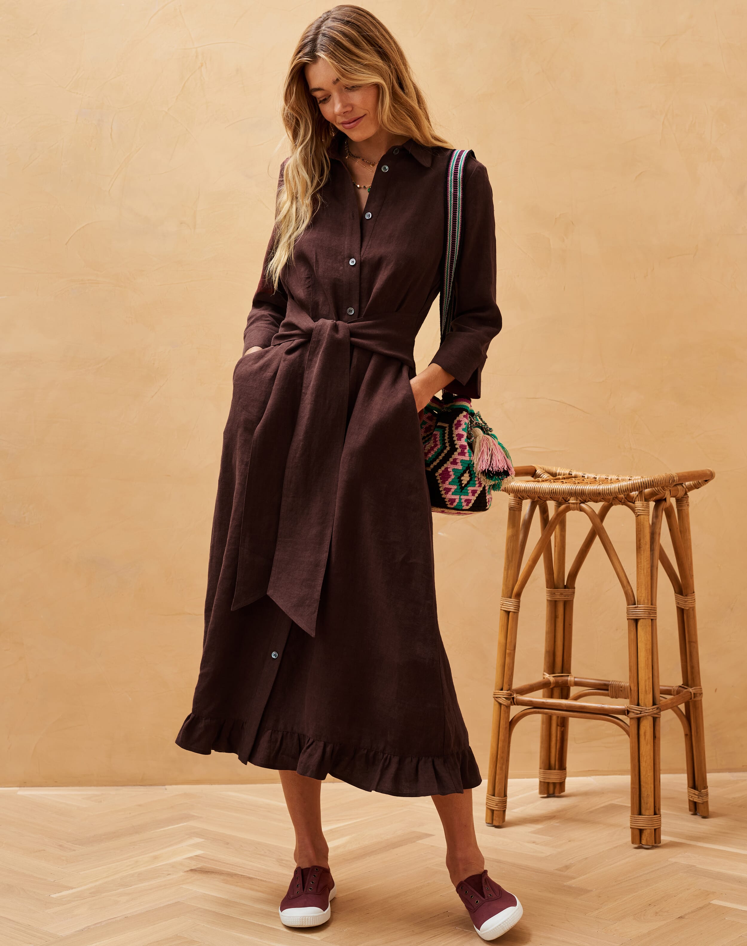 Linen Shirt Dress Chocolate