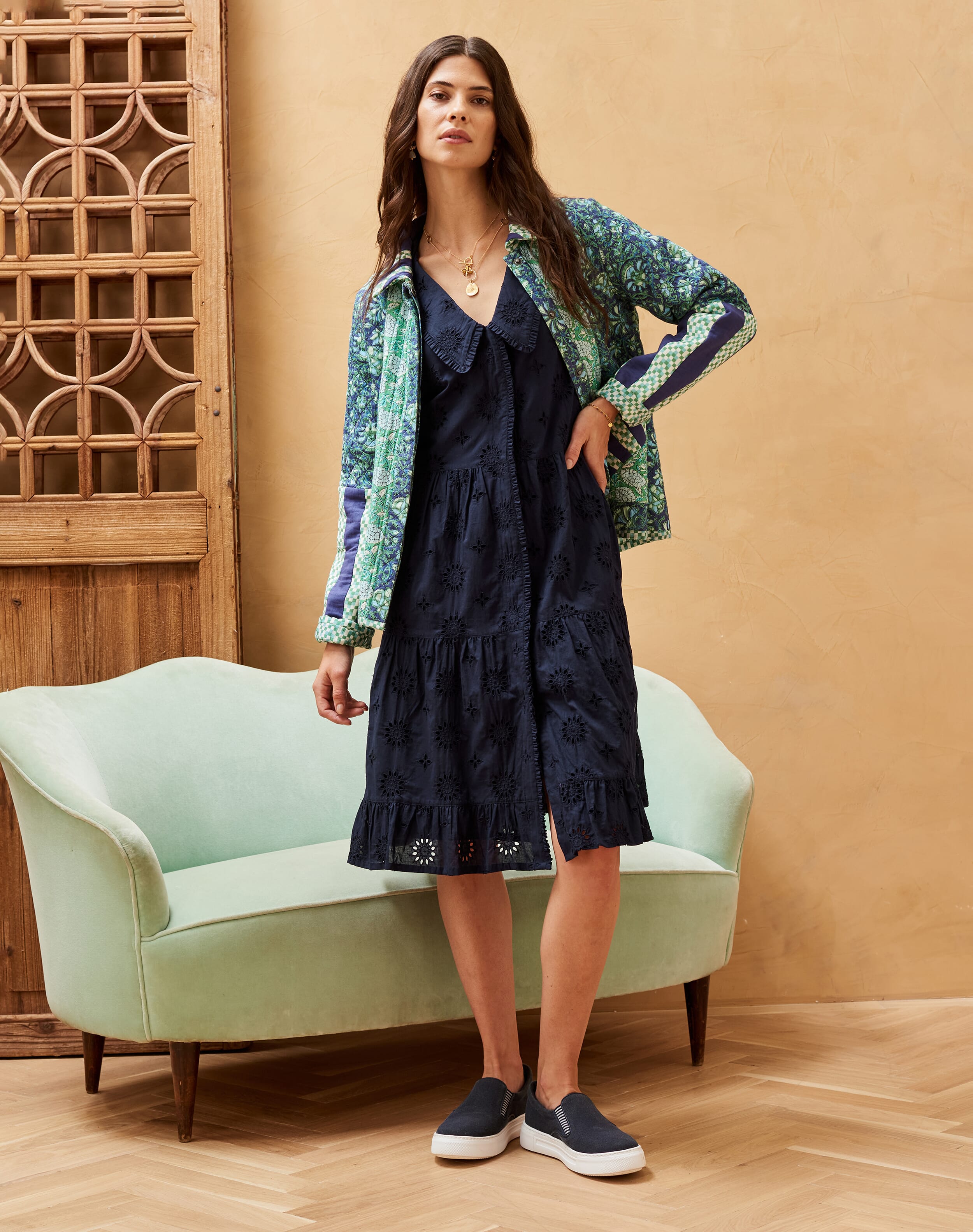 Navy Broderie Anglaise Dress | Women's Dresses | Brora Fashion